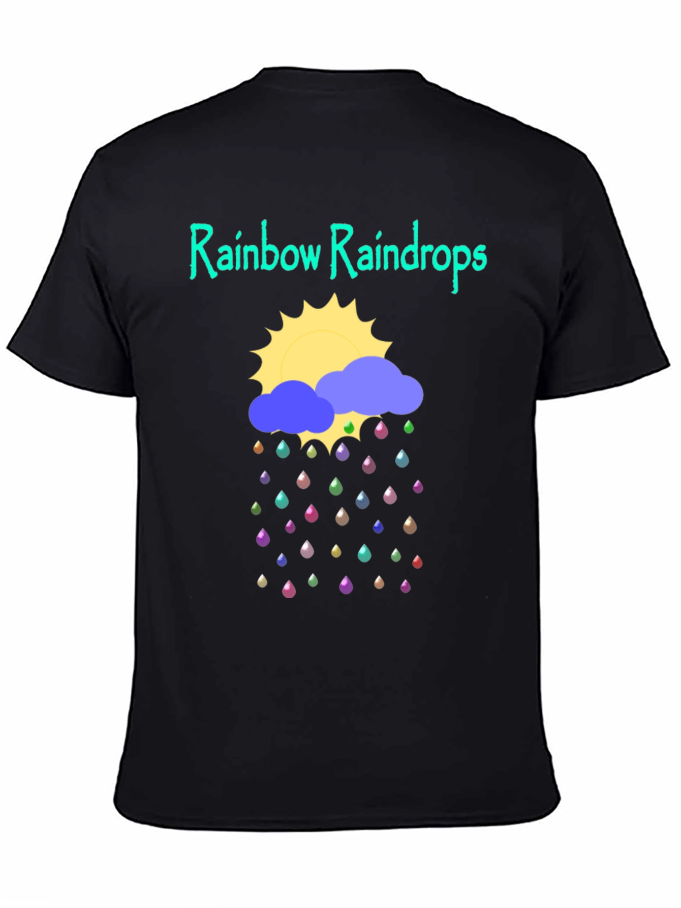 Rainbow Raindrops Graphic T-Shirt - Fun Weather Design