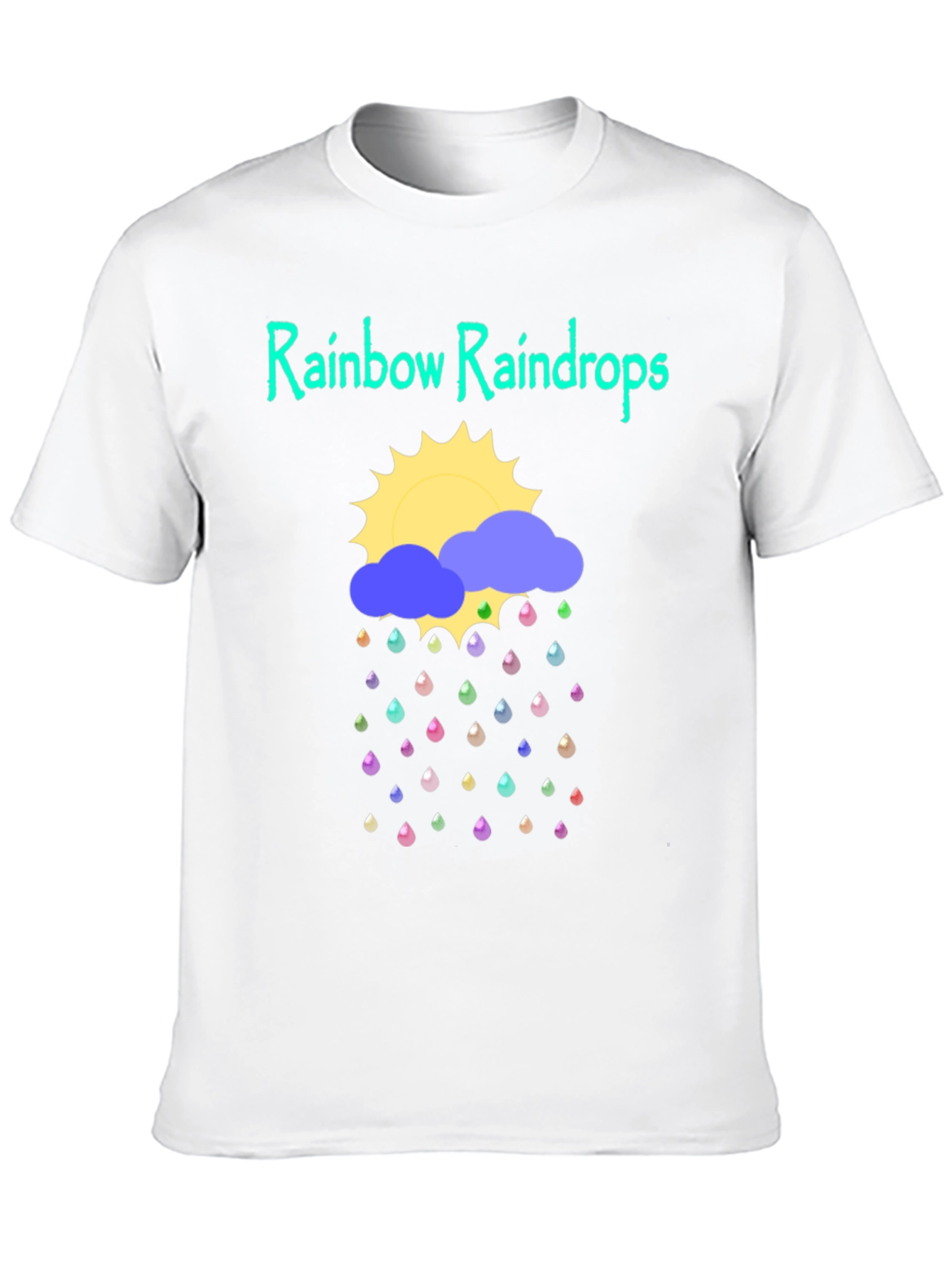 Rainbow Raindrops Graphic T-Shirt - Fun Weather Design