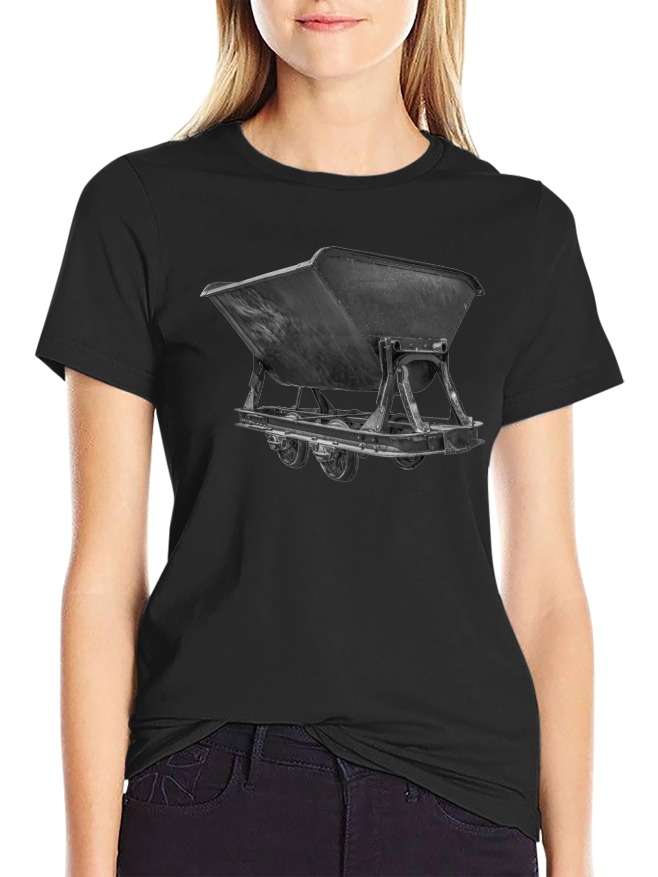 Mining Cart Graphic Tee - Black Cotton Shirt