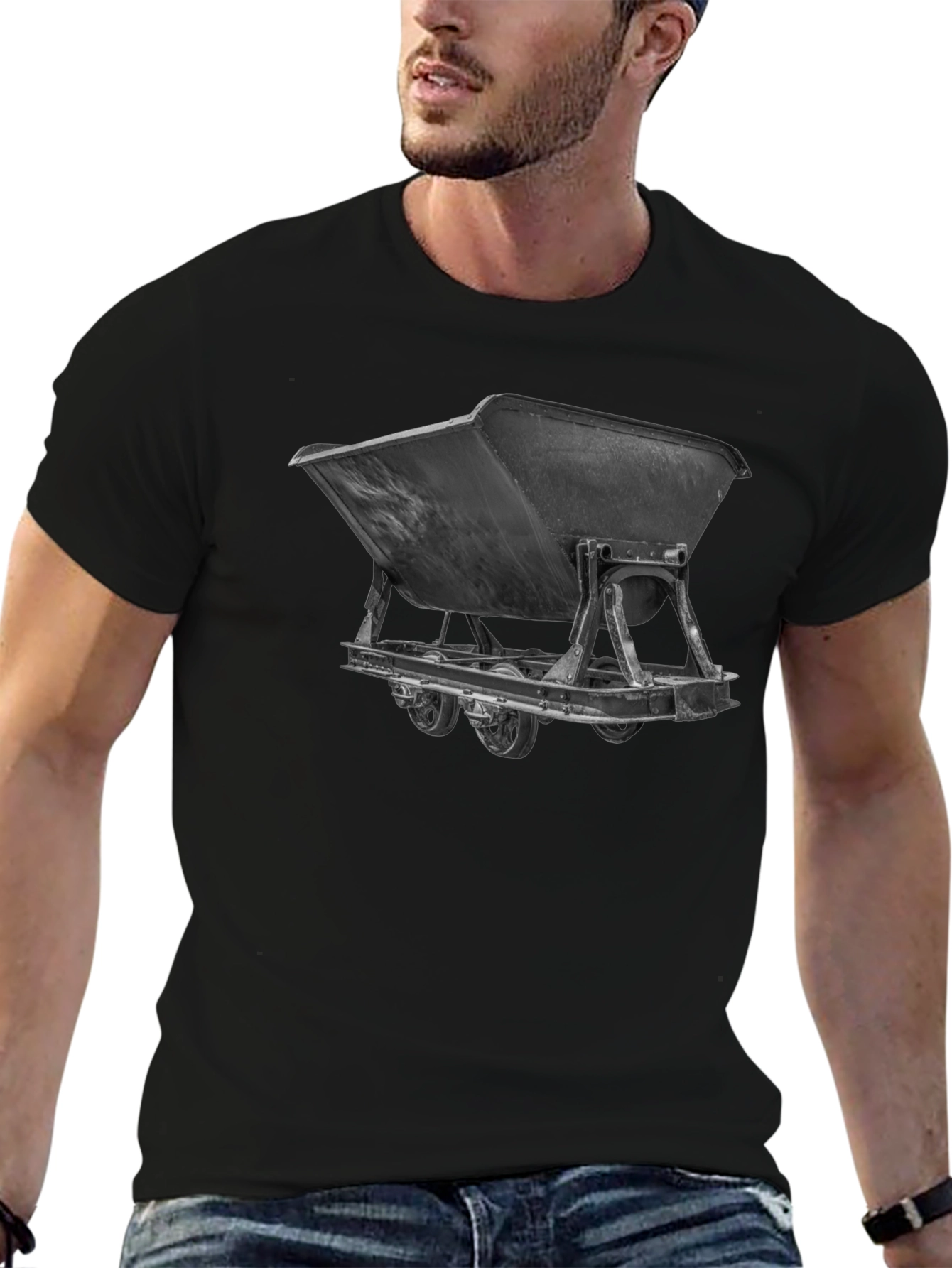 Mining Cart Graphic Tee - Black Cotton Shirt