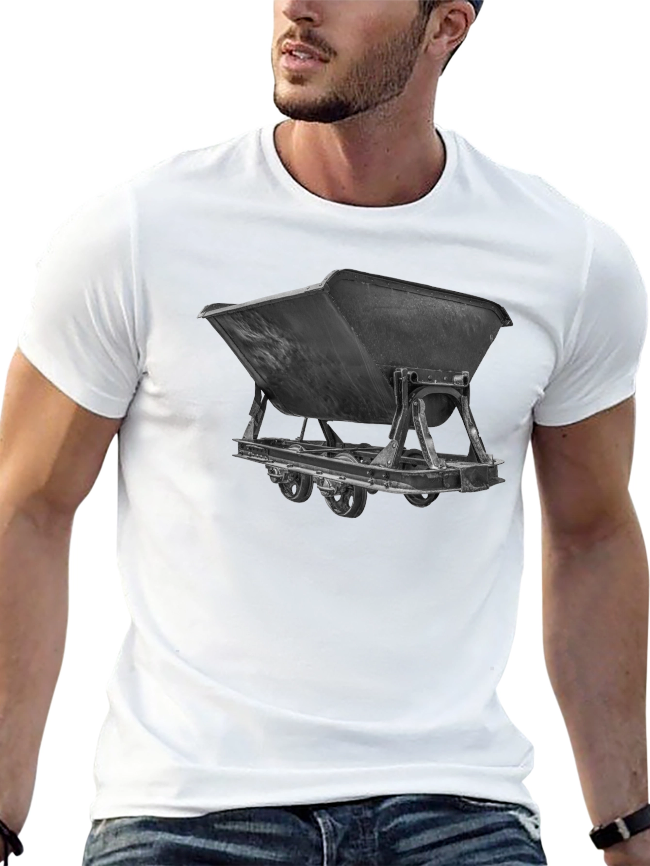 Mining Cart Graphic Tee - Black Cotton Shirt