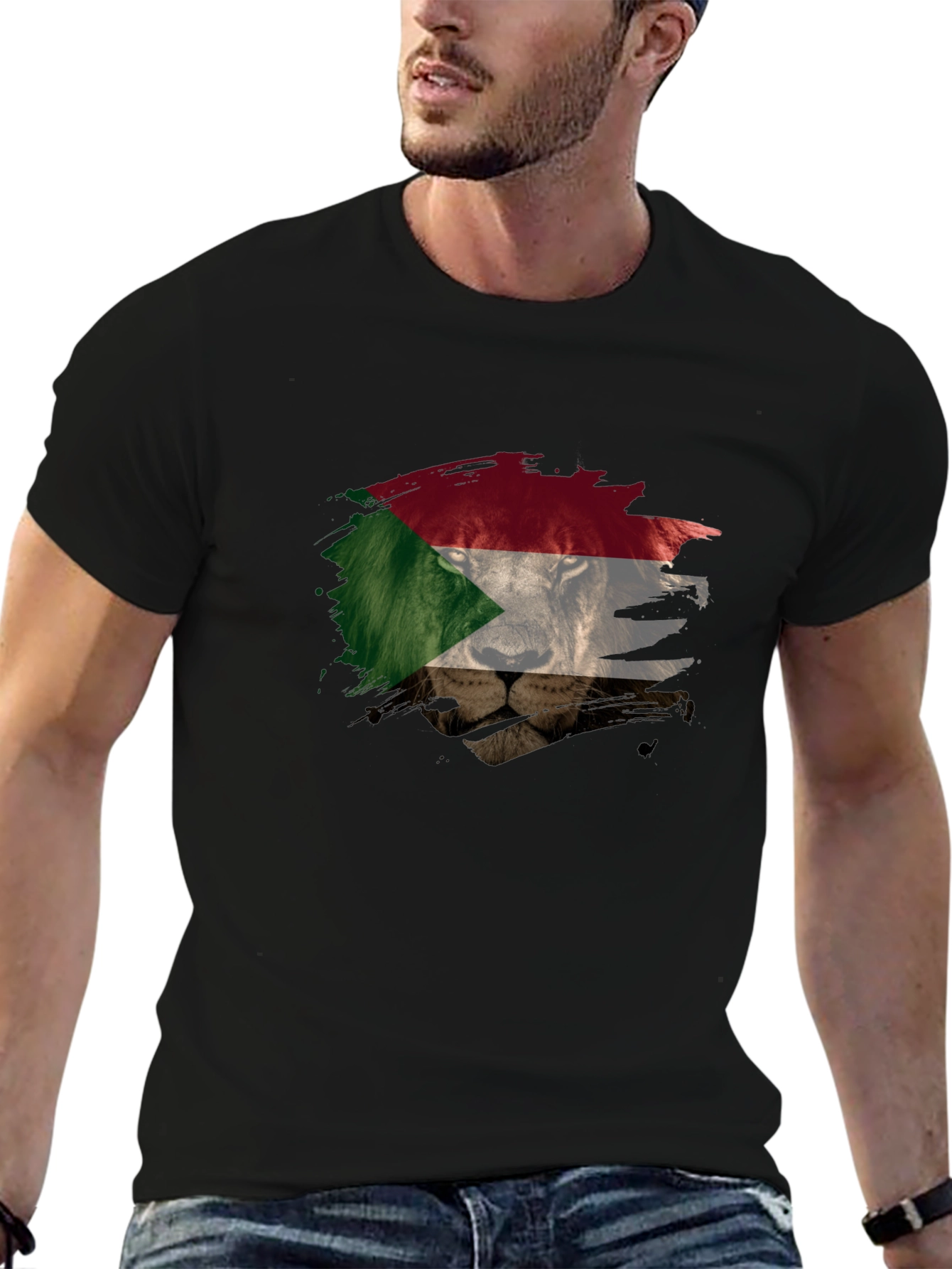 Sudan Flag Lion Graphic T-Shirt - Mens Black Tee