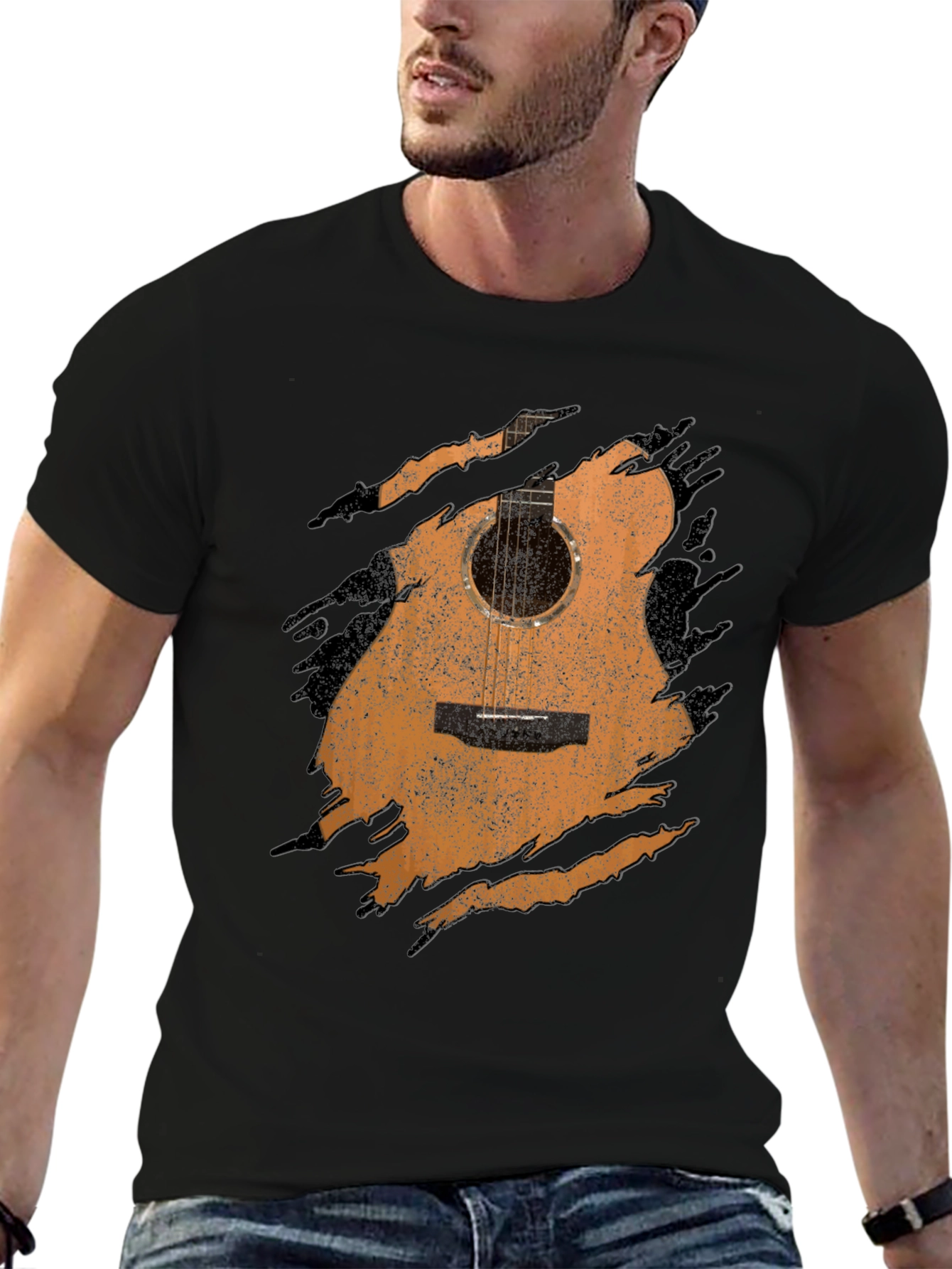 Guitar Graphic Print T-Shirt - Musician Style
