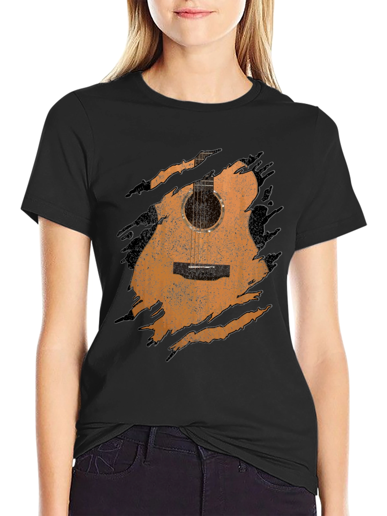 Guitar Graphic Print T-Shirt - Musician Style