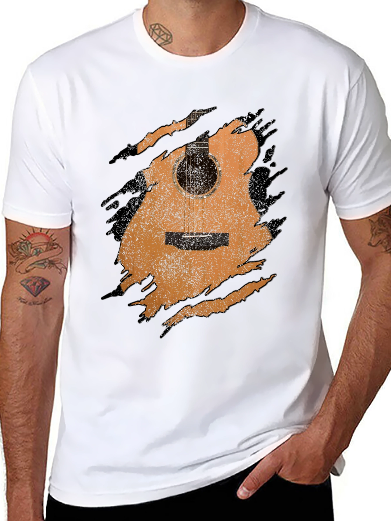 Guitar Graphic Print T-Shirt - Musician Style