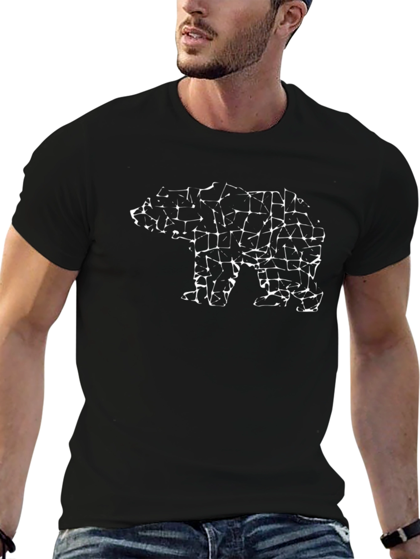 Abstract Bear Graphic T-Shirt - Mens Black Tee