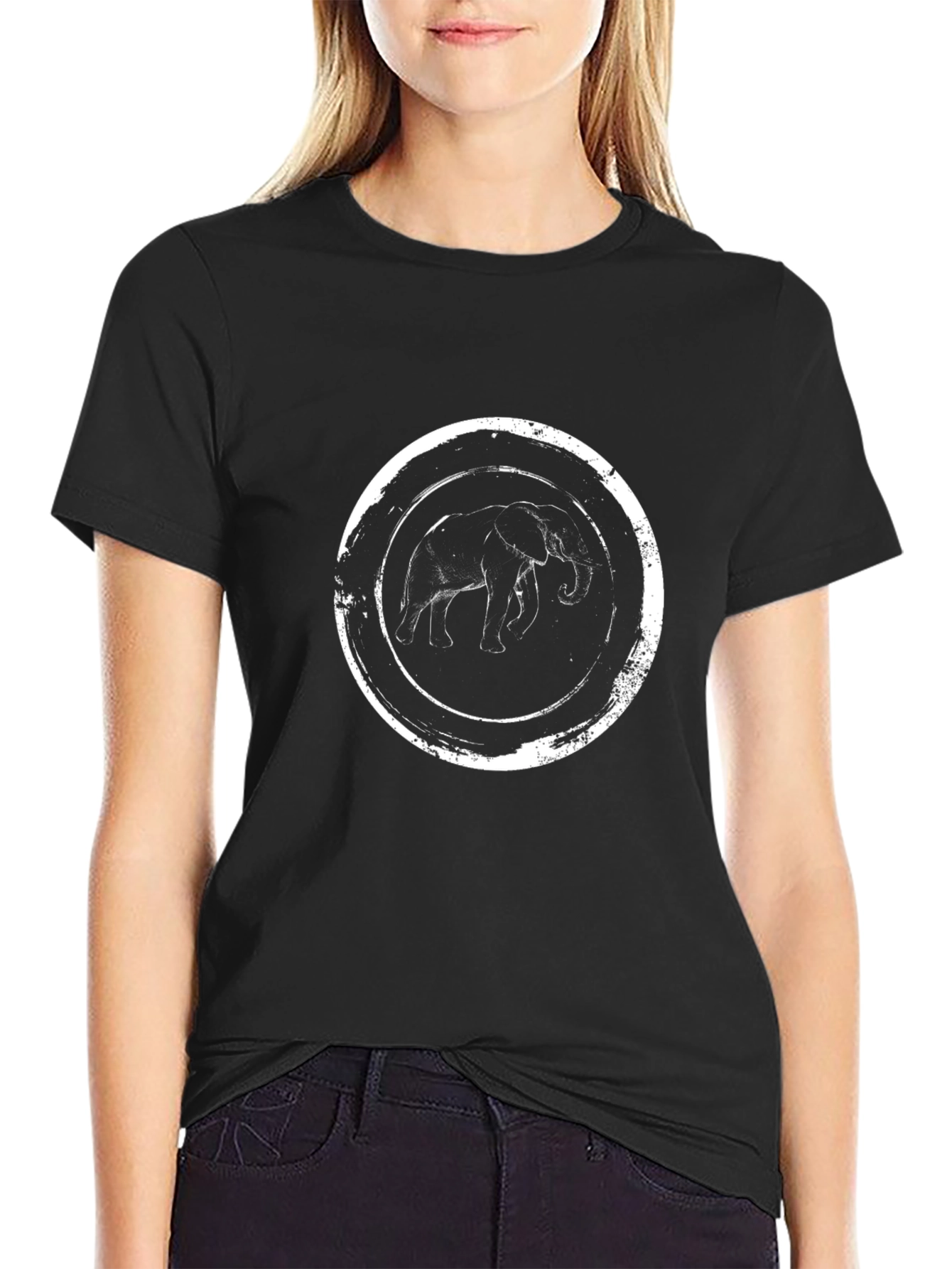 Elephant Graphic Tee - Distressed Circle Design