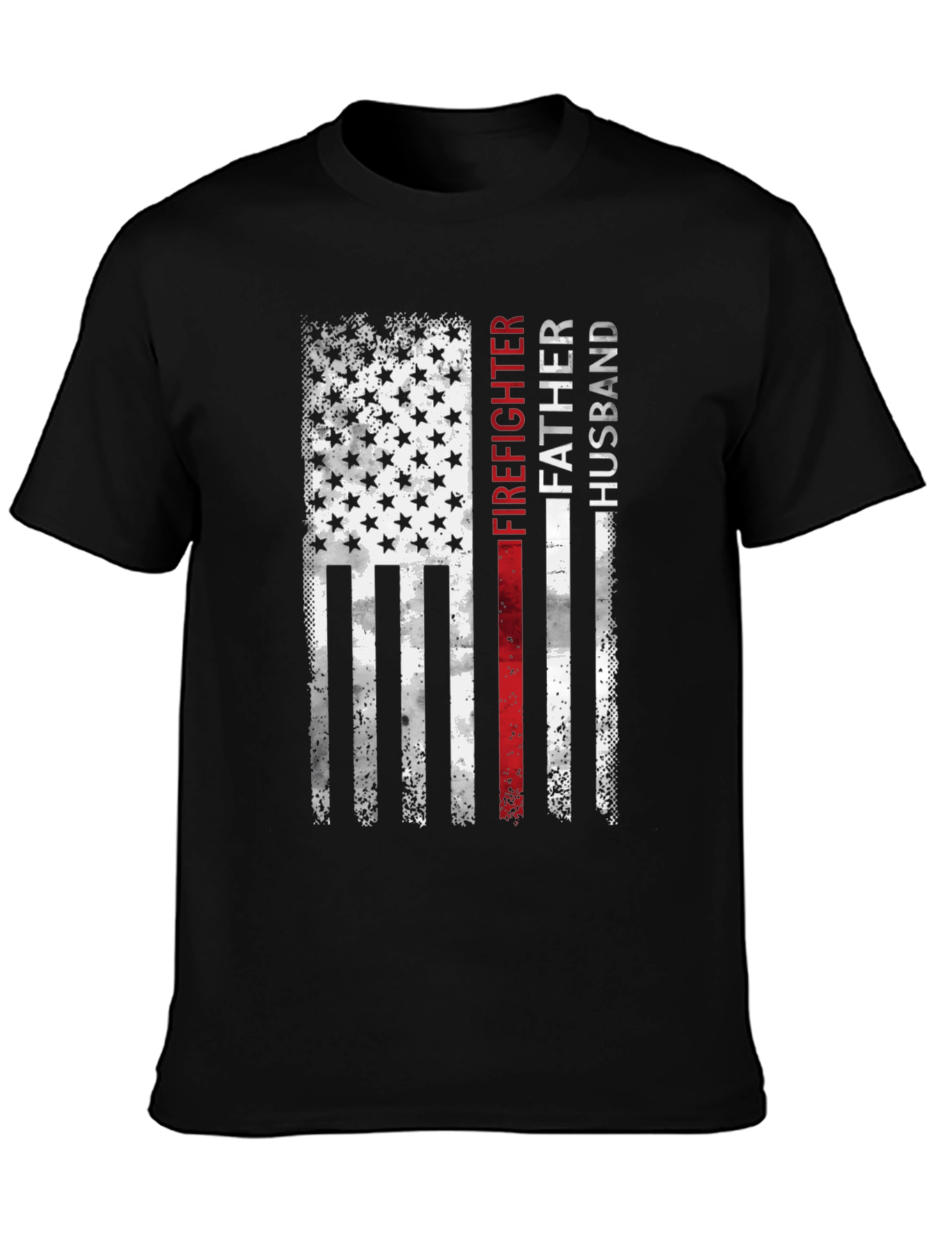 Firefighter Father Husband American Flag T-Shirt