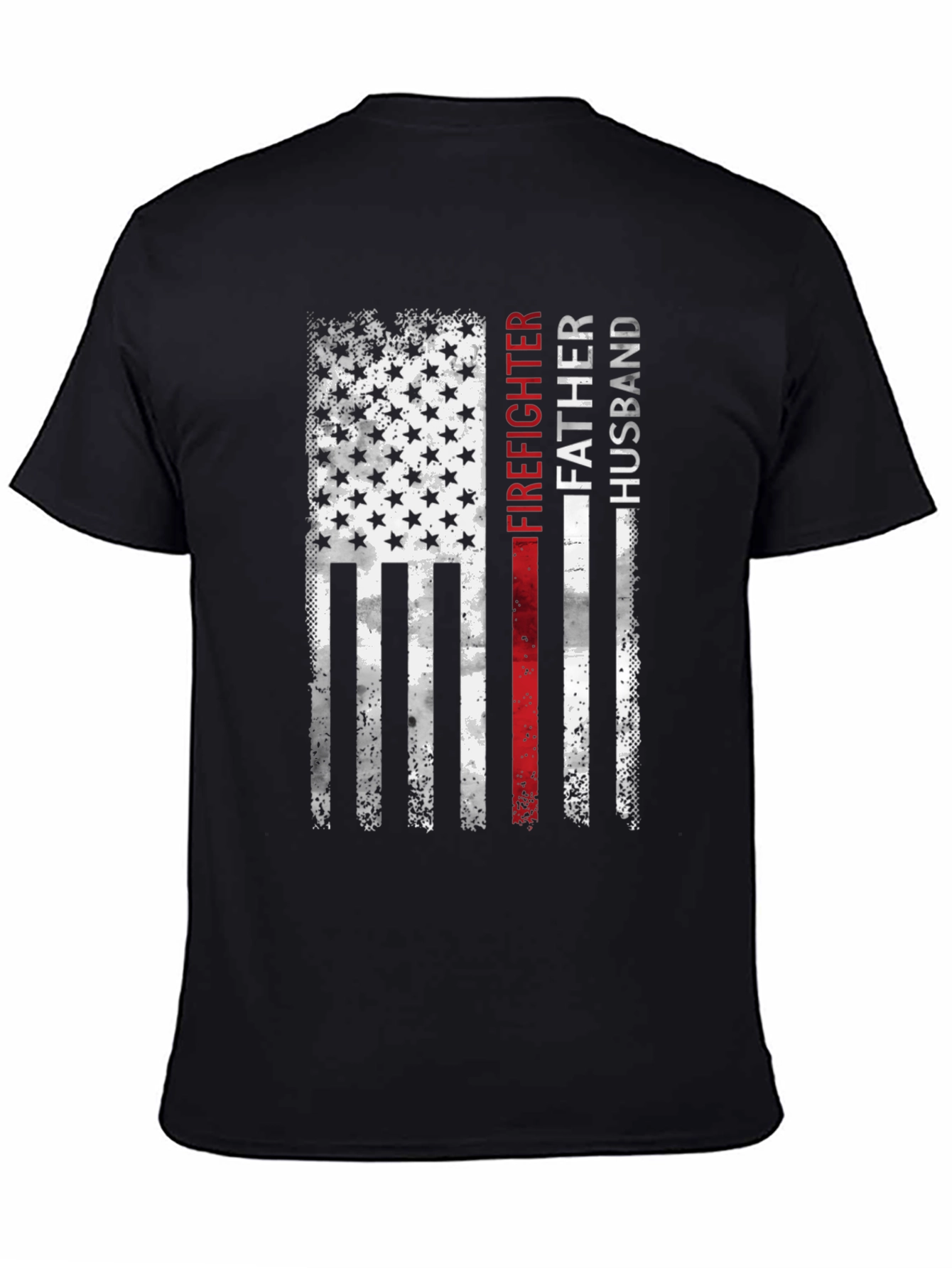 Firefighter Father Husband American Flag T-Shirt