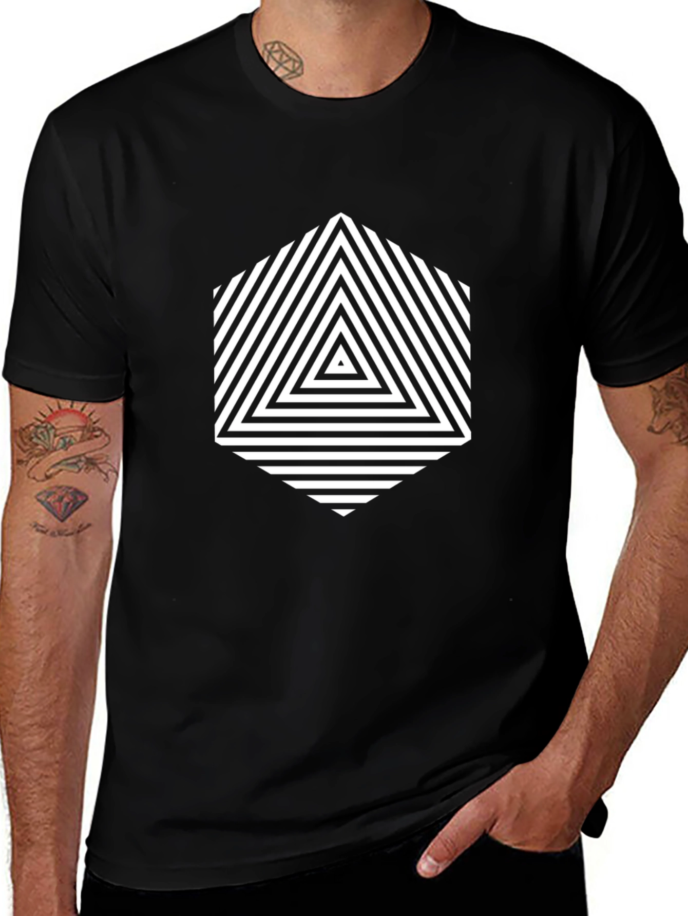 Geometric Illusion Tee - Modern Graphic Black Shirt