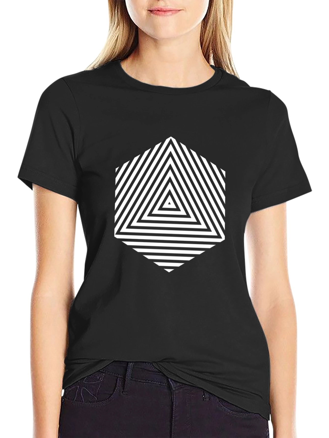 Geometric Illusion Tee - Modern Graphic Black Shirt