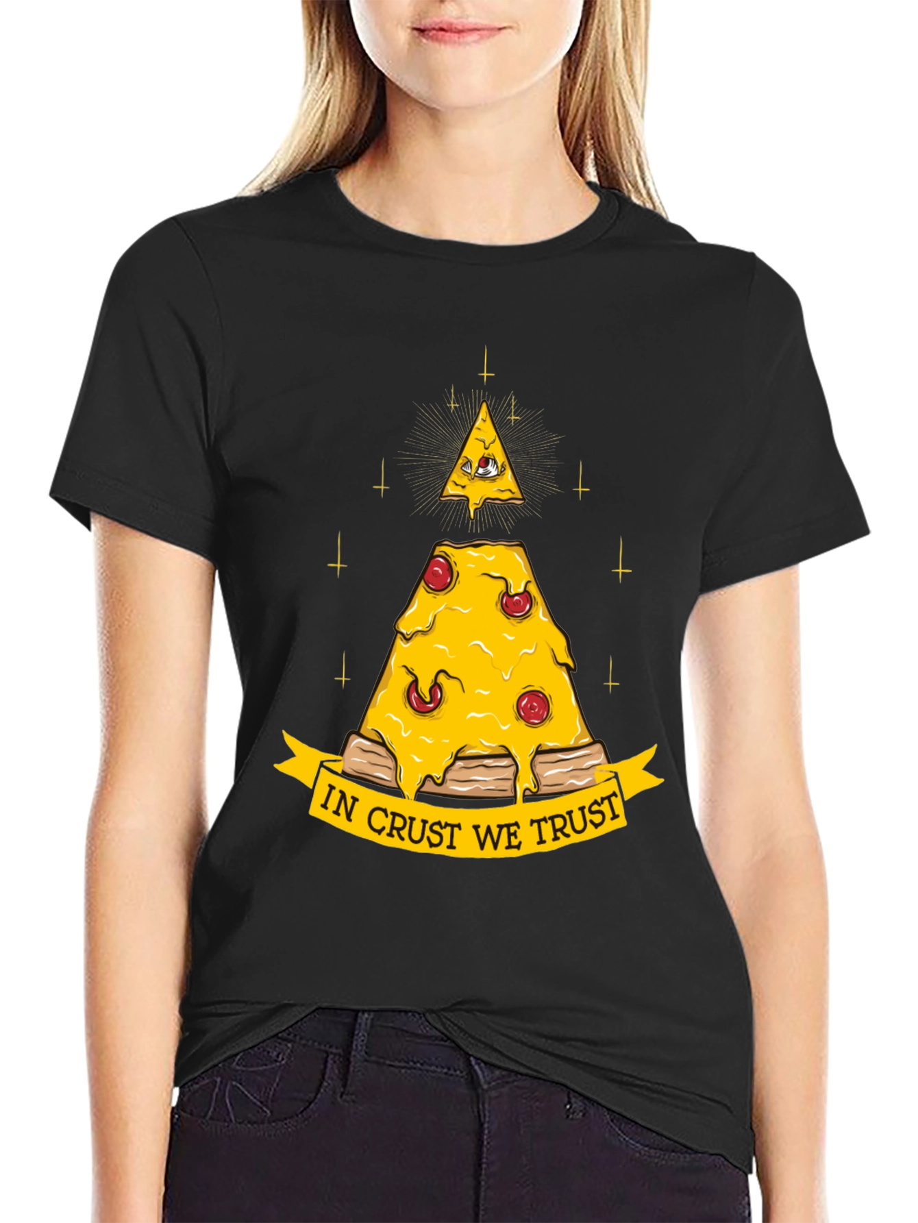 In Crust We Trust Pizza T-Shirt - Black