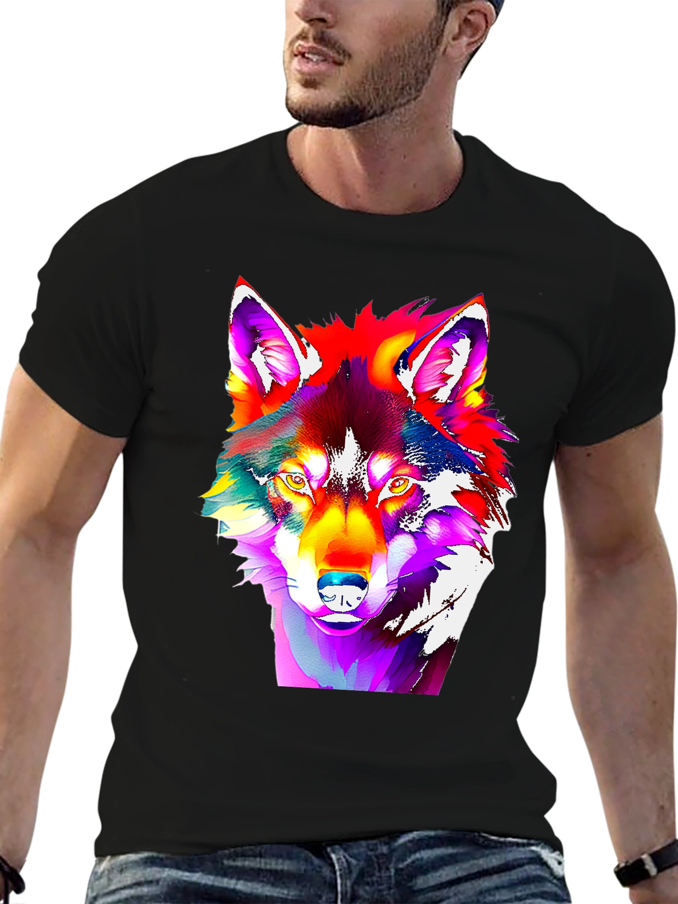 Vivid Wolf Graphic Tee - Bold Art Print