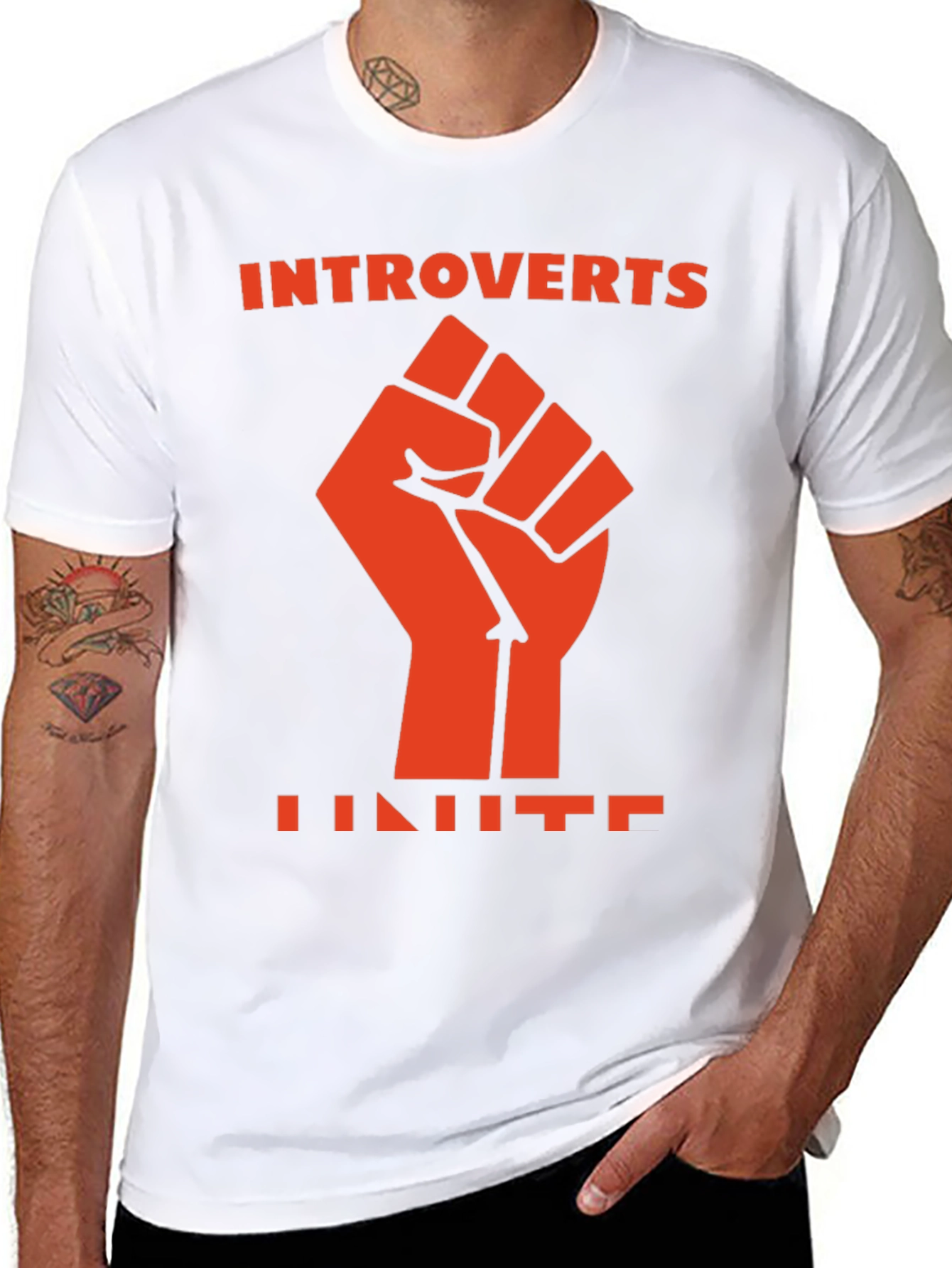 Introverts Unite Fist Graphic Tee - Black Cotton