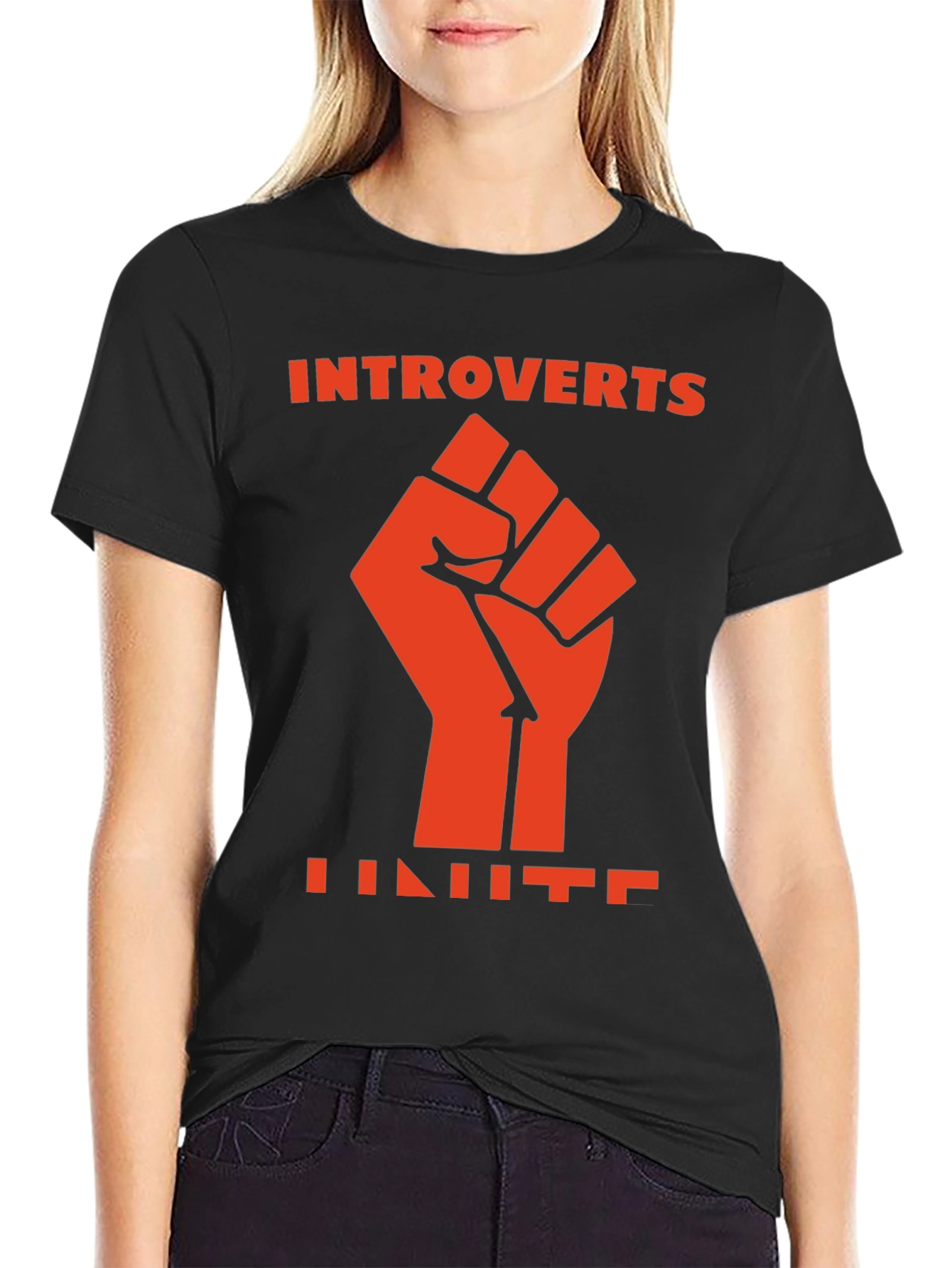 Introverts Unite Fist Graphic Tee - Black Cotton