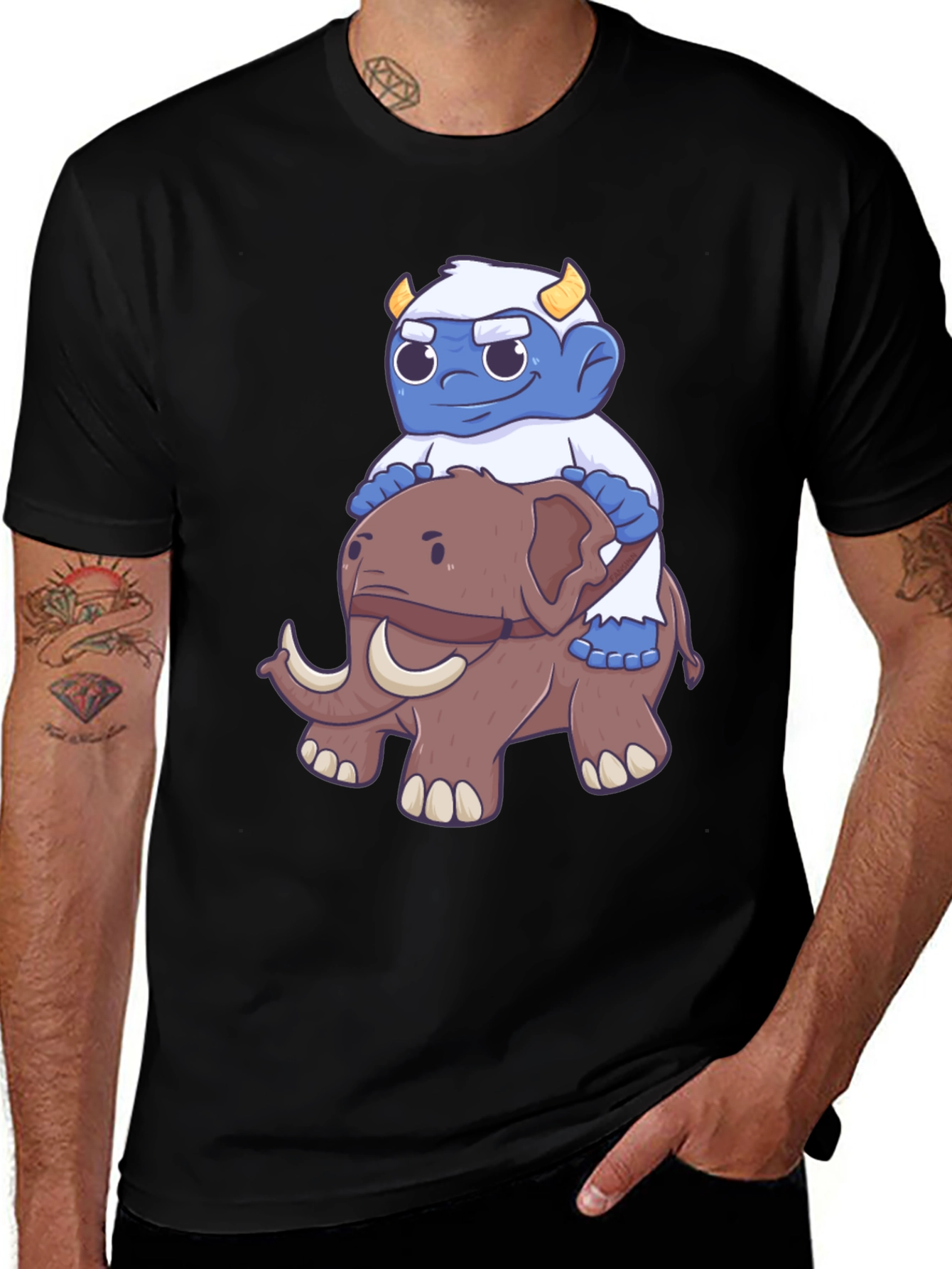 Cartoon Monster Riding Mammoth Graphic T-Shirt