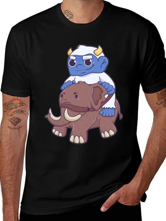 Cartoon Monster Riding Mammoth Graphic T-Shirt