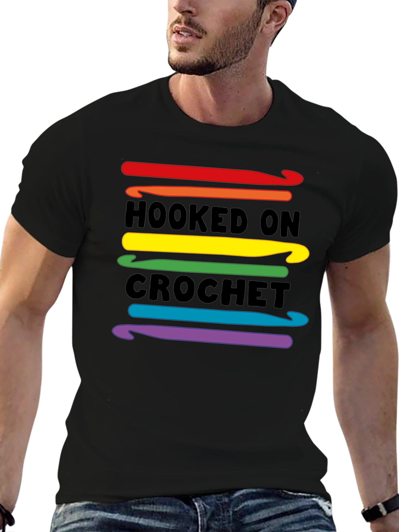 Hooked on Crochet T-Shirt - Rainbow Crochet Hooks