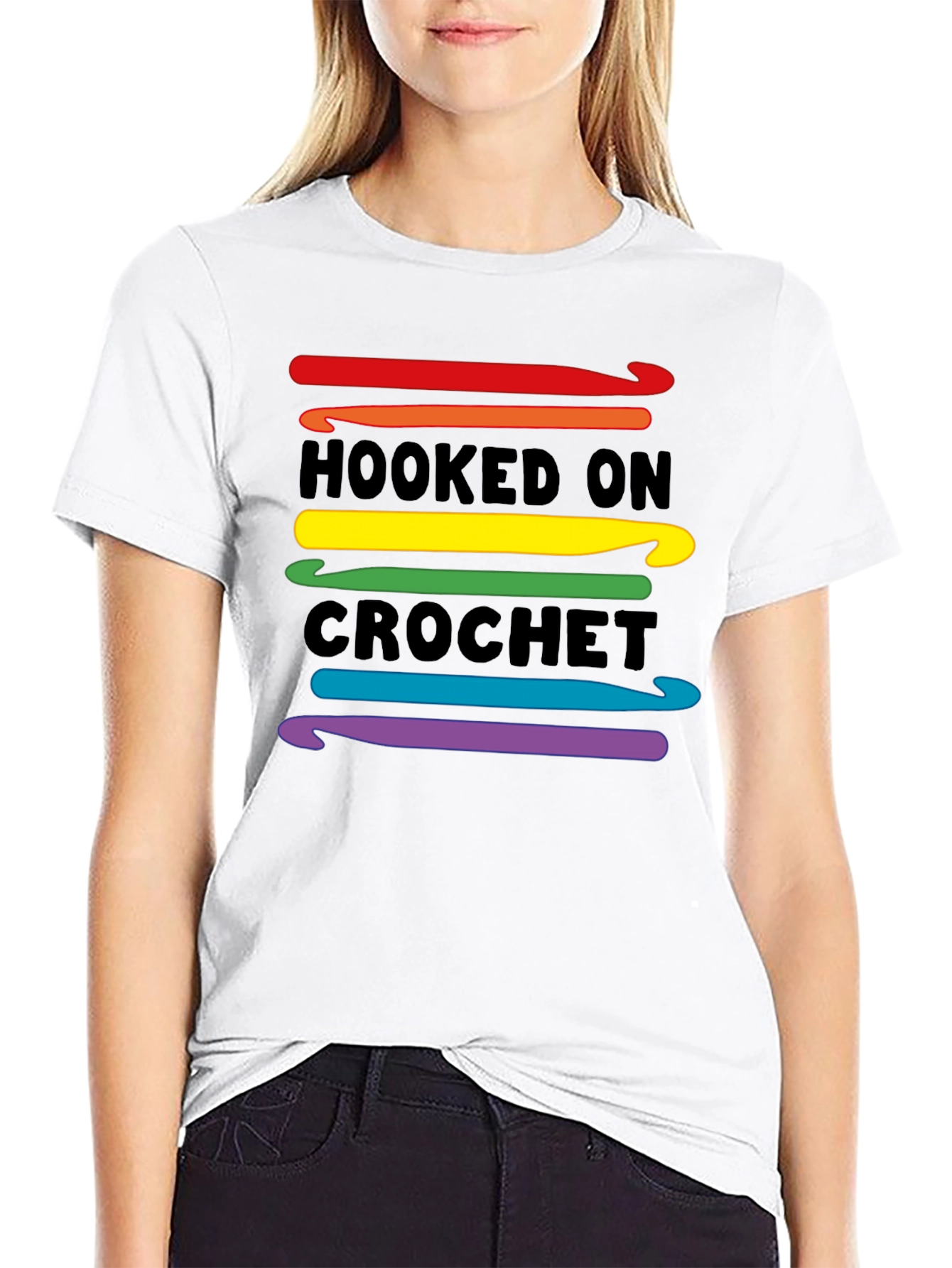 Hooked on Crochet T-Shirt - Rainbow Crochet Hooks