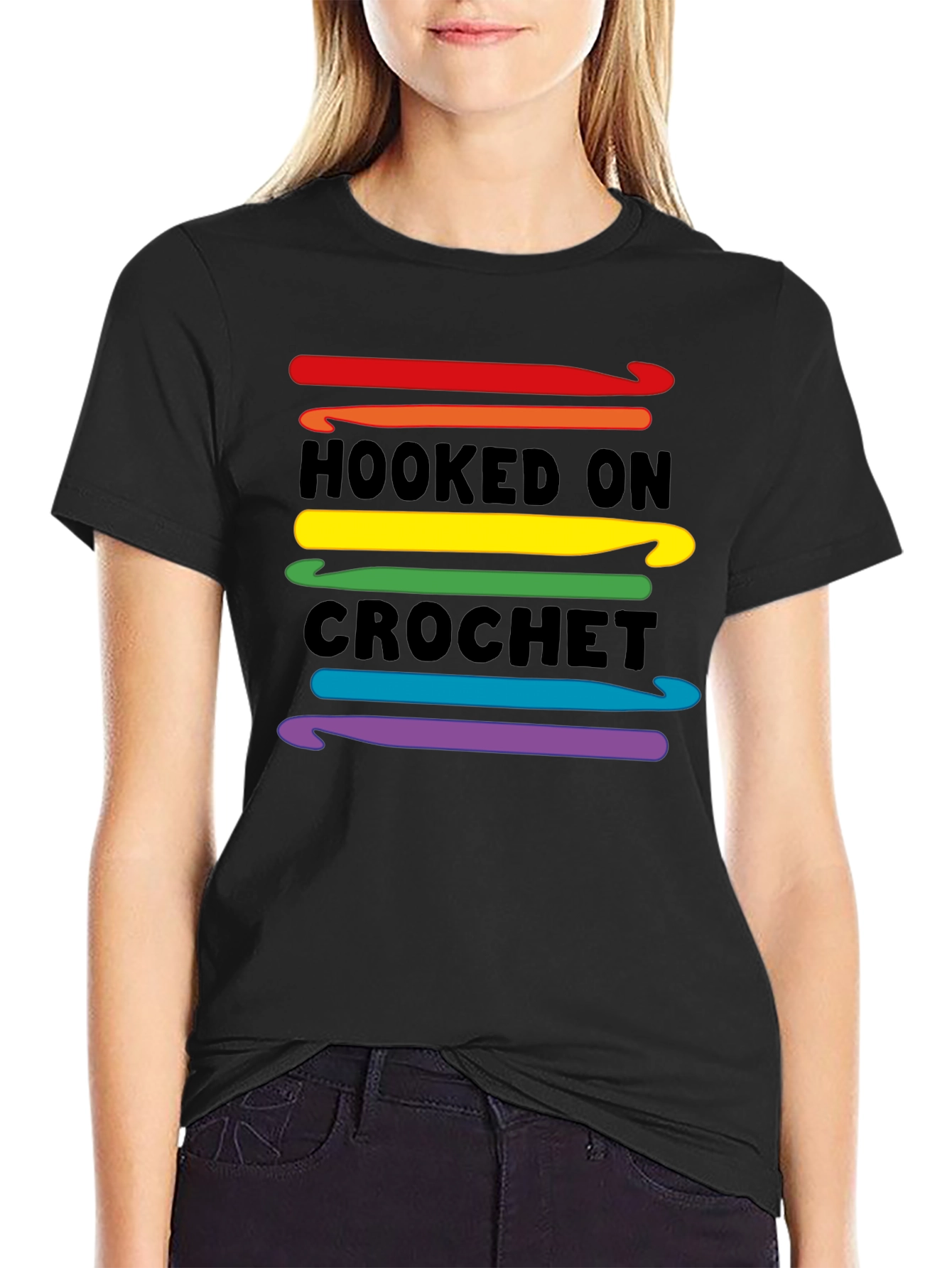 Hooked on Crochet T-Shirt - Rainbow Crochet Hooks