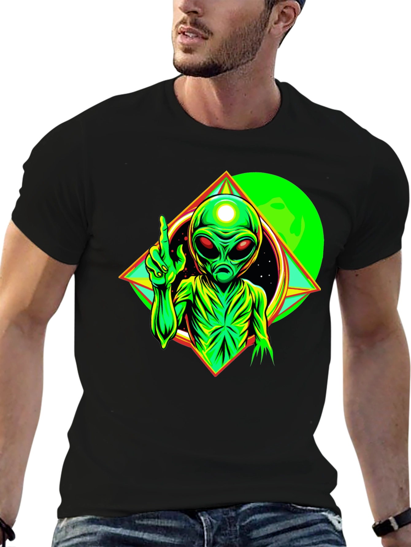 Cosmic Alien Graphic Tee - Black