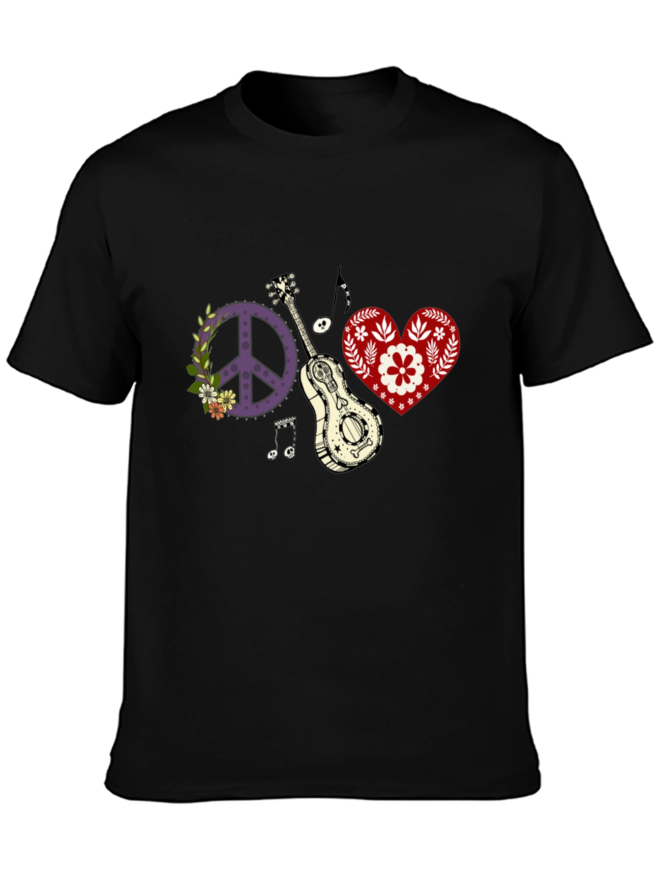 Peace Love & Music T-Shirt - Black Cotton Tee
