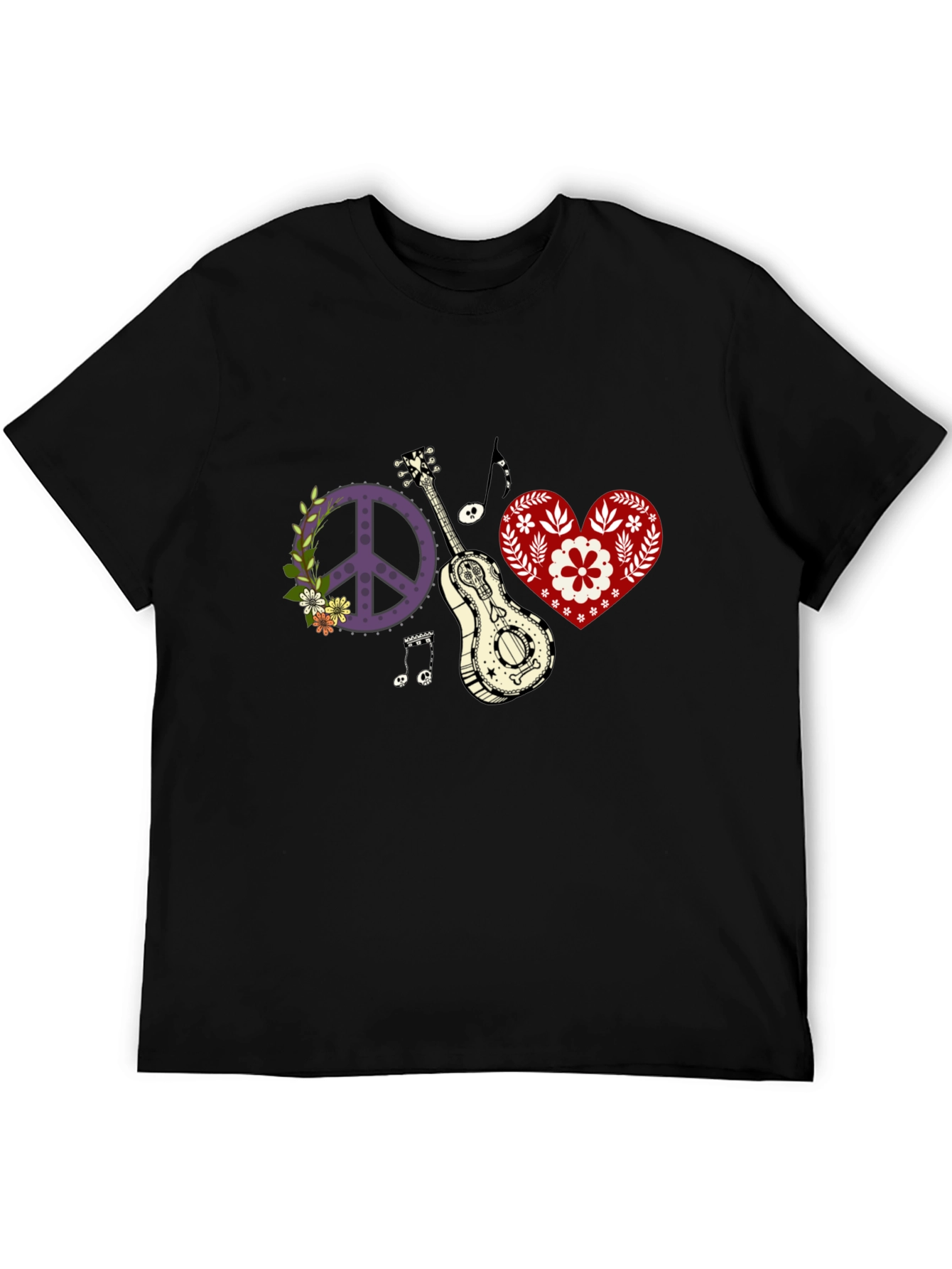 Peace Love & Music T-Shirt - Black Cotton Tee