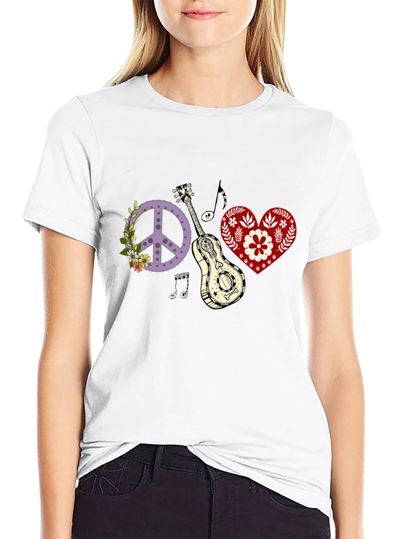 Peace Love & Music T-Shirt - Black Cotton Tee