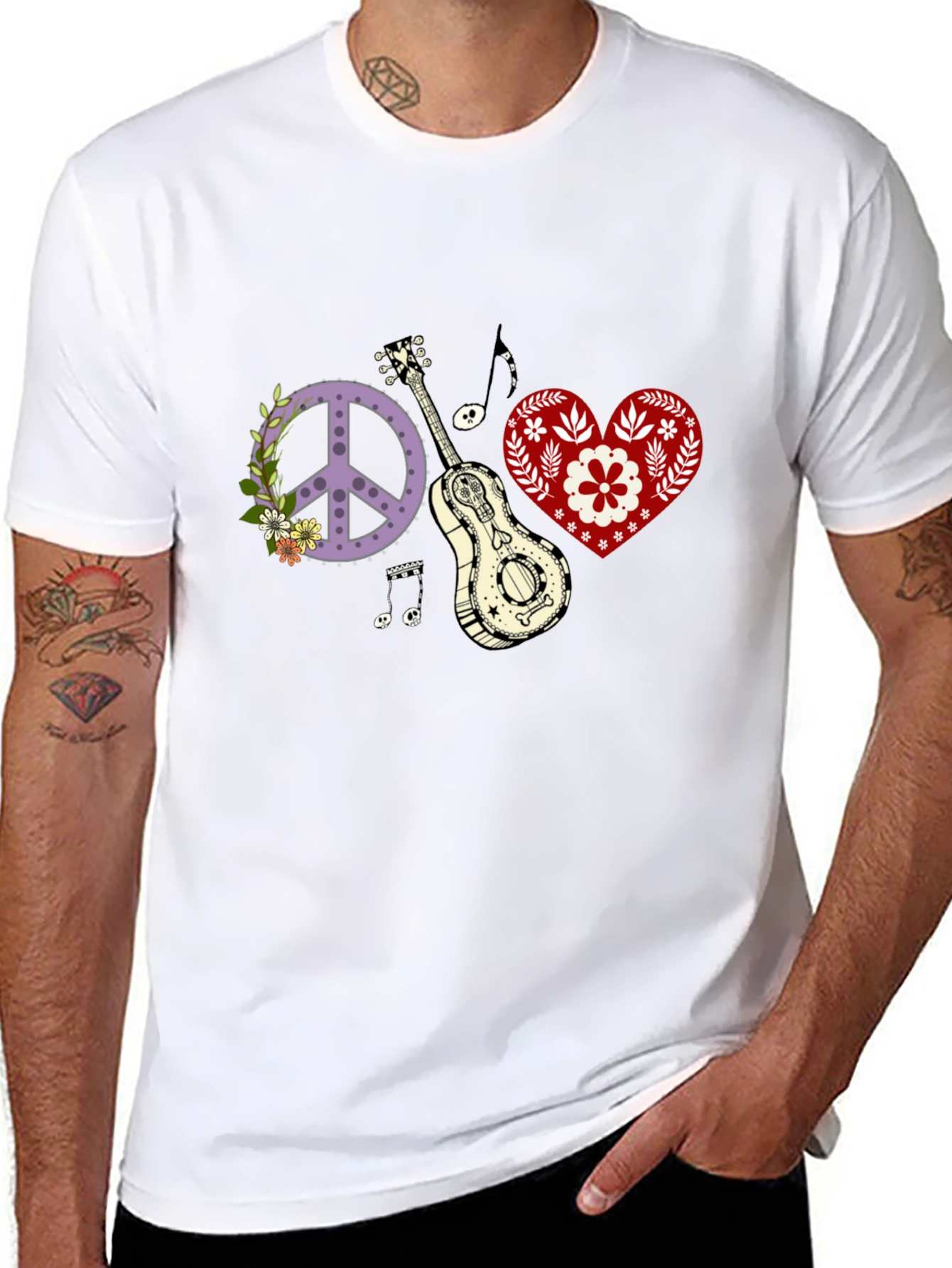 Peace Love & Music T-Shirt - Black Cotton Tee