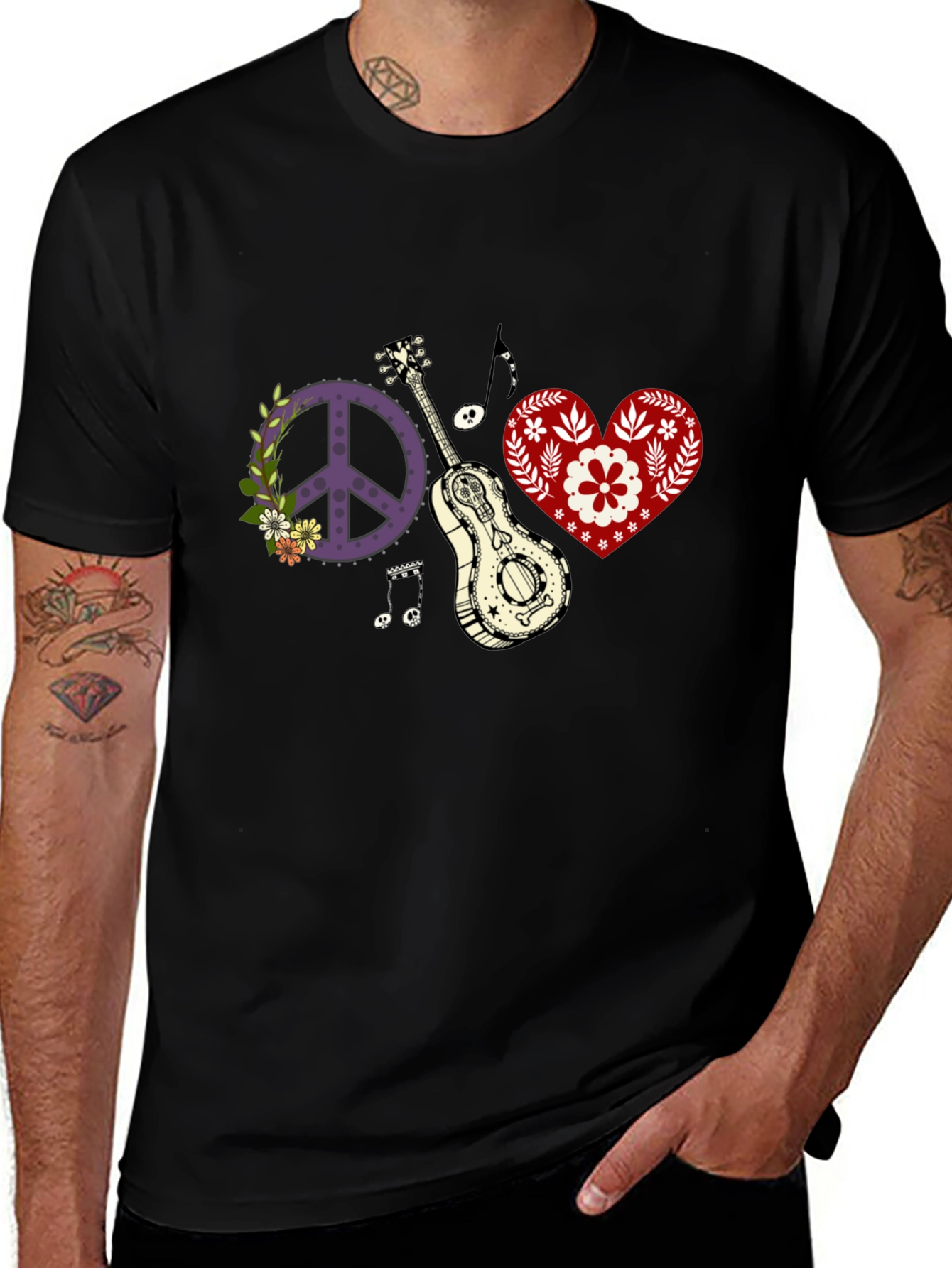 Peace Love & Music T-Shirt - Black Cotton Tee