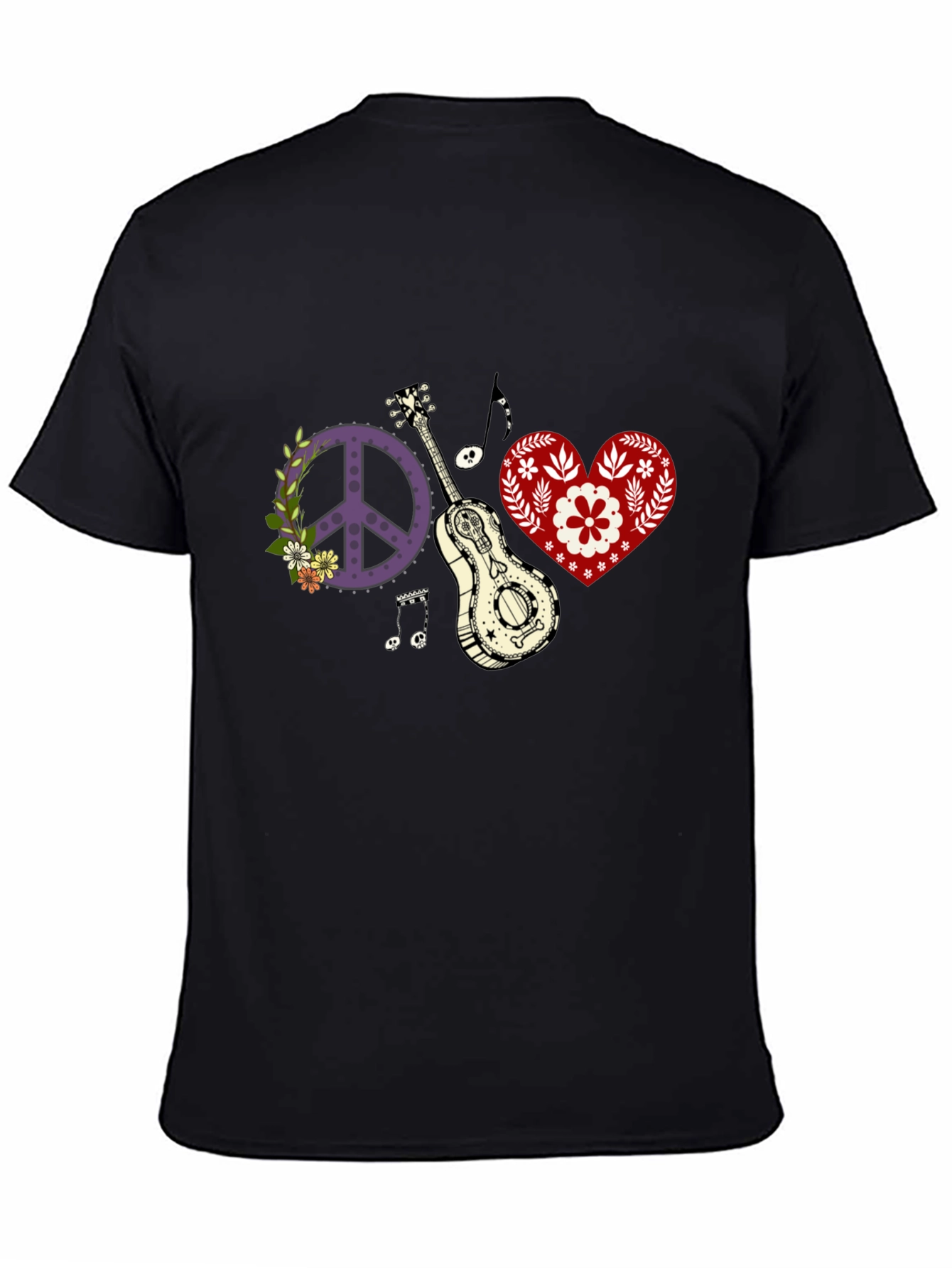Peace Love & Music T-Shirt - Black Cotton Tee