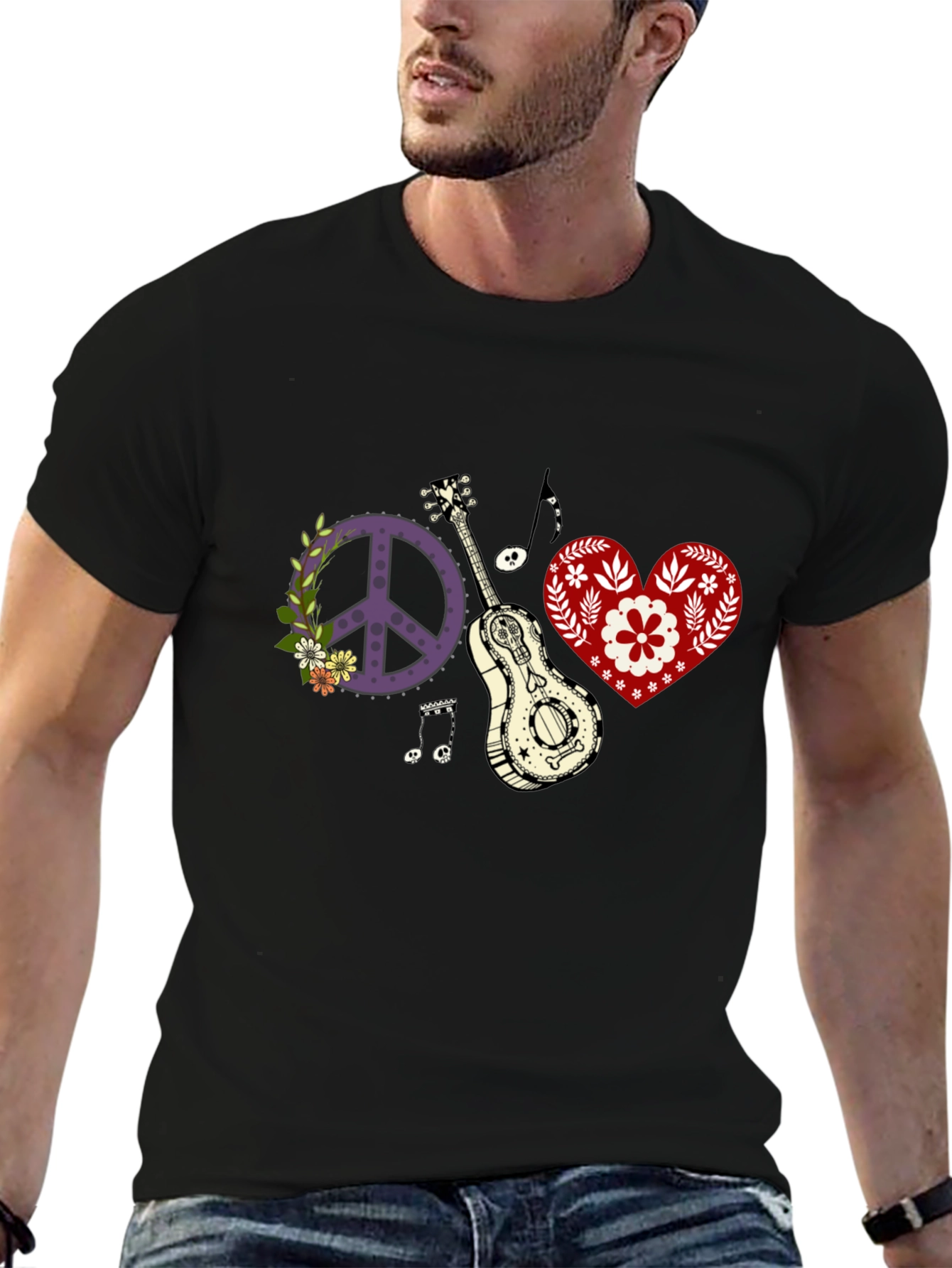 Peace Love & Music T-Shirt - Black Cotton Tee