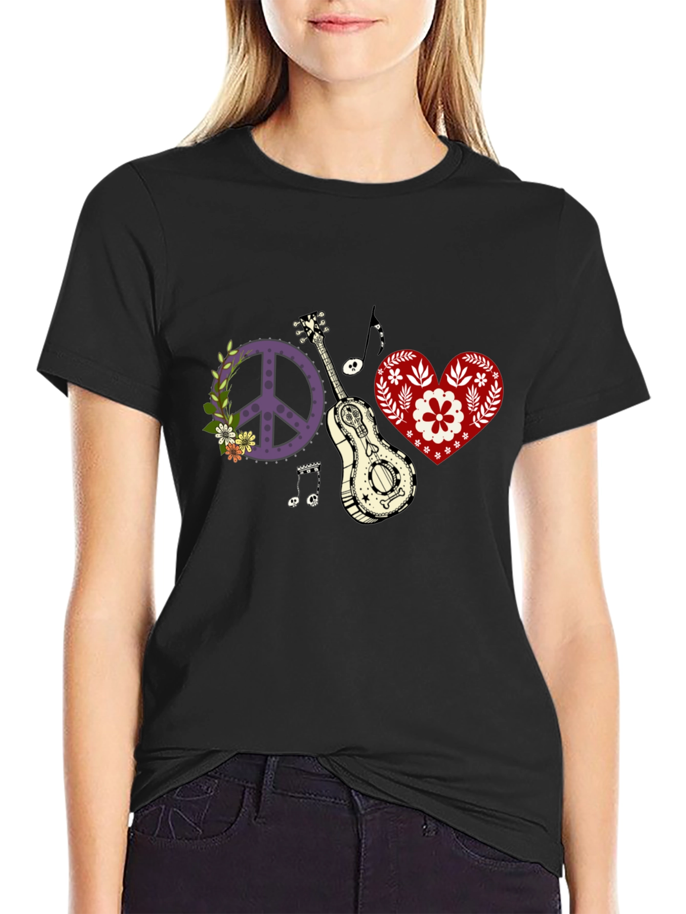 Peace Love & Music T-Shirt - Black Cotton Tee