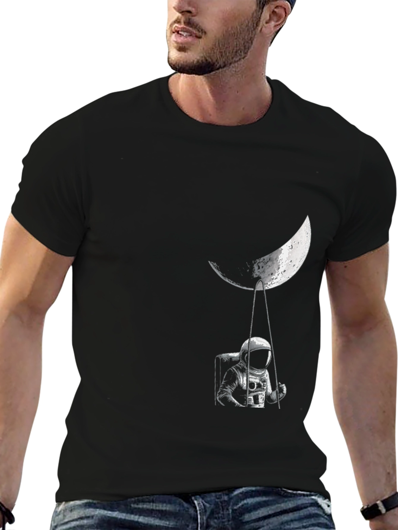 Astronaut on Moon Swing Graphic T-Shirt