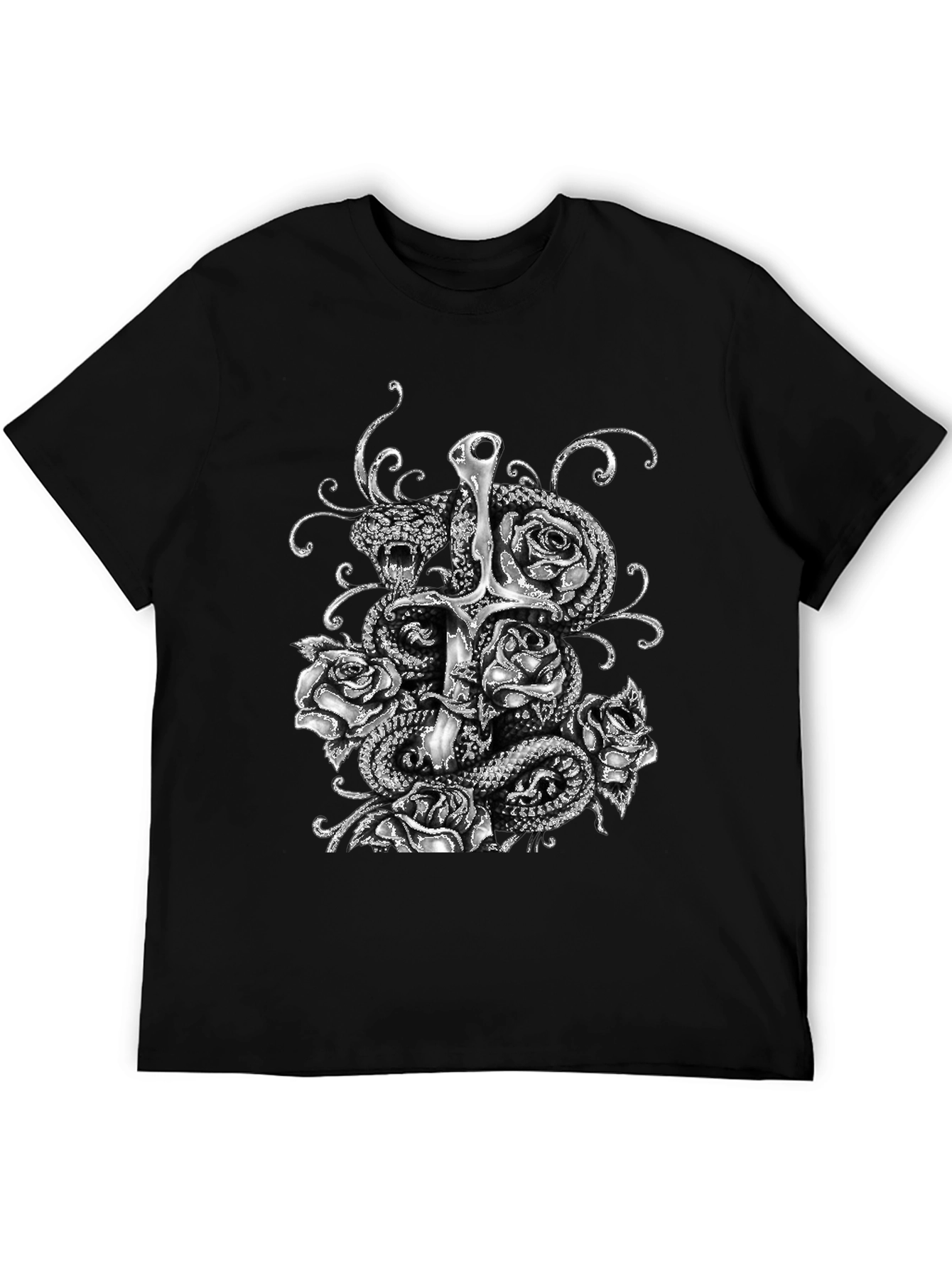 Serpent & Sword T-Shirt: Gothic Rose Design
