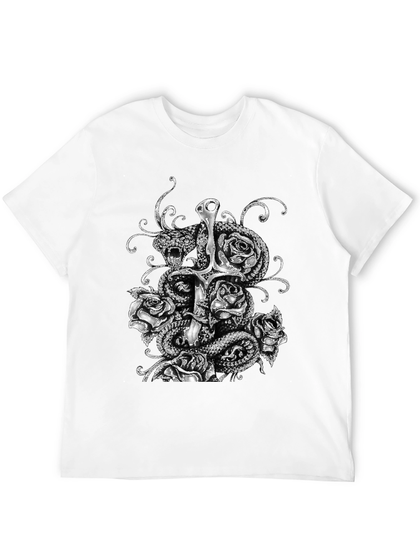 Serpent & Sword T-Shirt: Gothic Rose Design