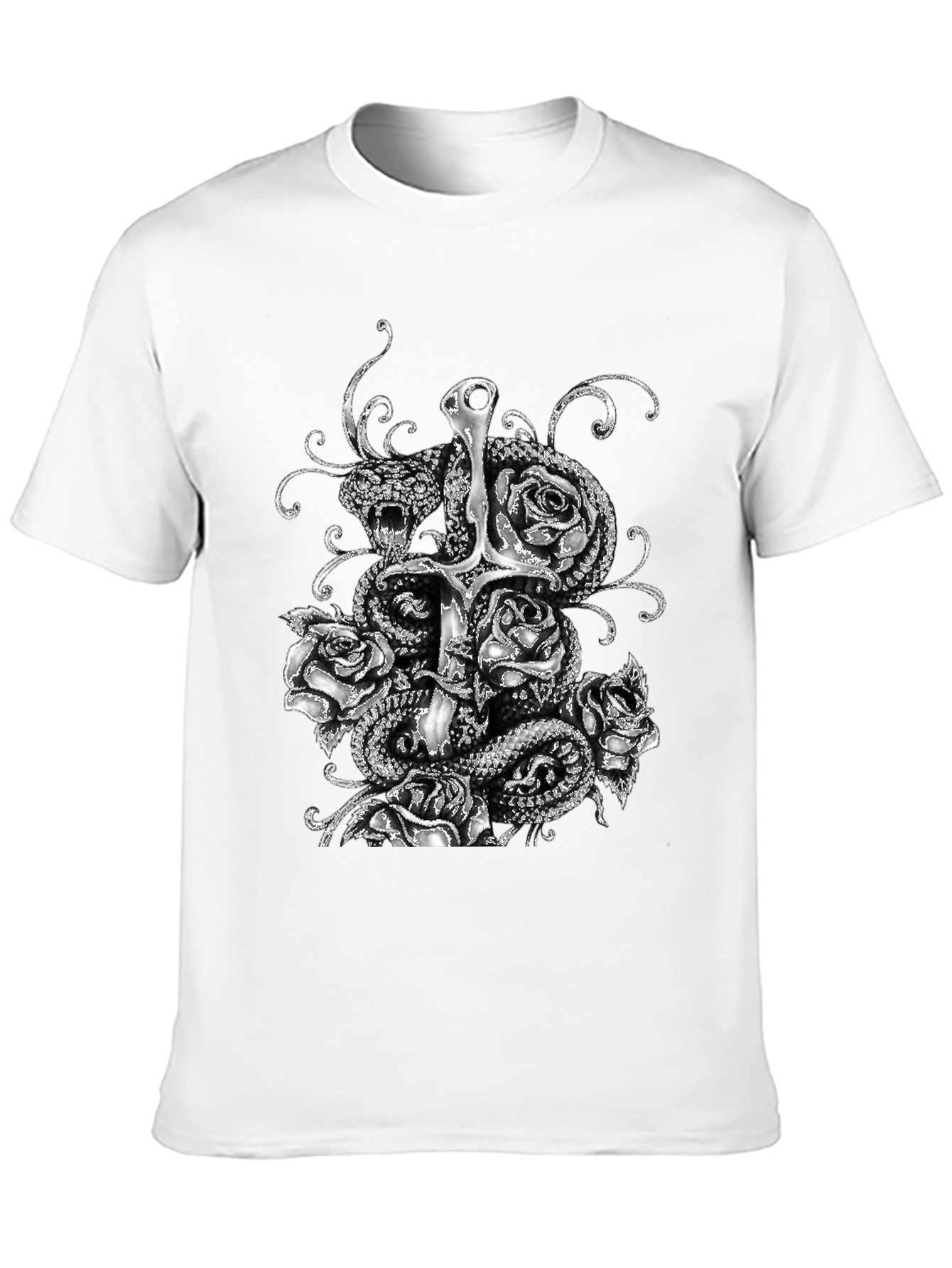 Serpent & Sword T-Shirt: Gothic Rose Design