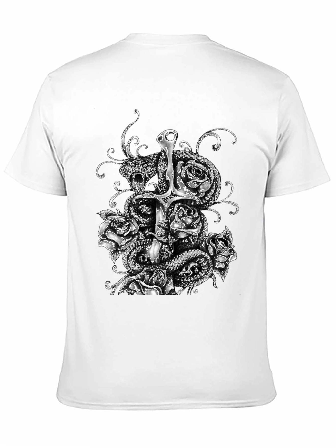 Serpent & Sword T-Shirt: Gothic Rose Design