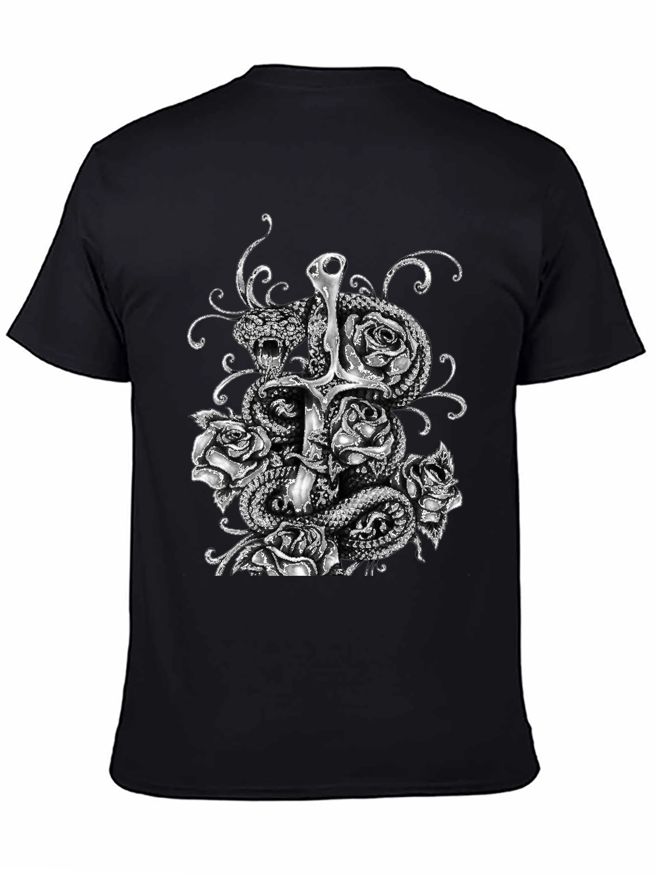 Serpent & Sword T-Shirt: Gothic Rose Design