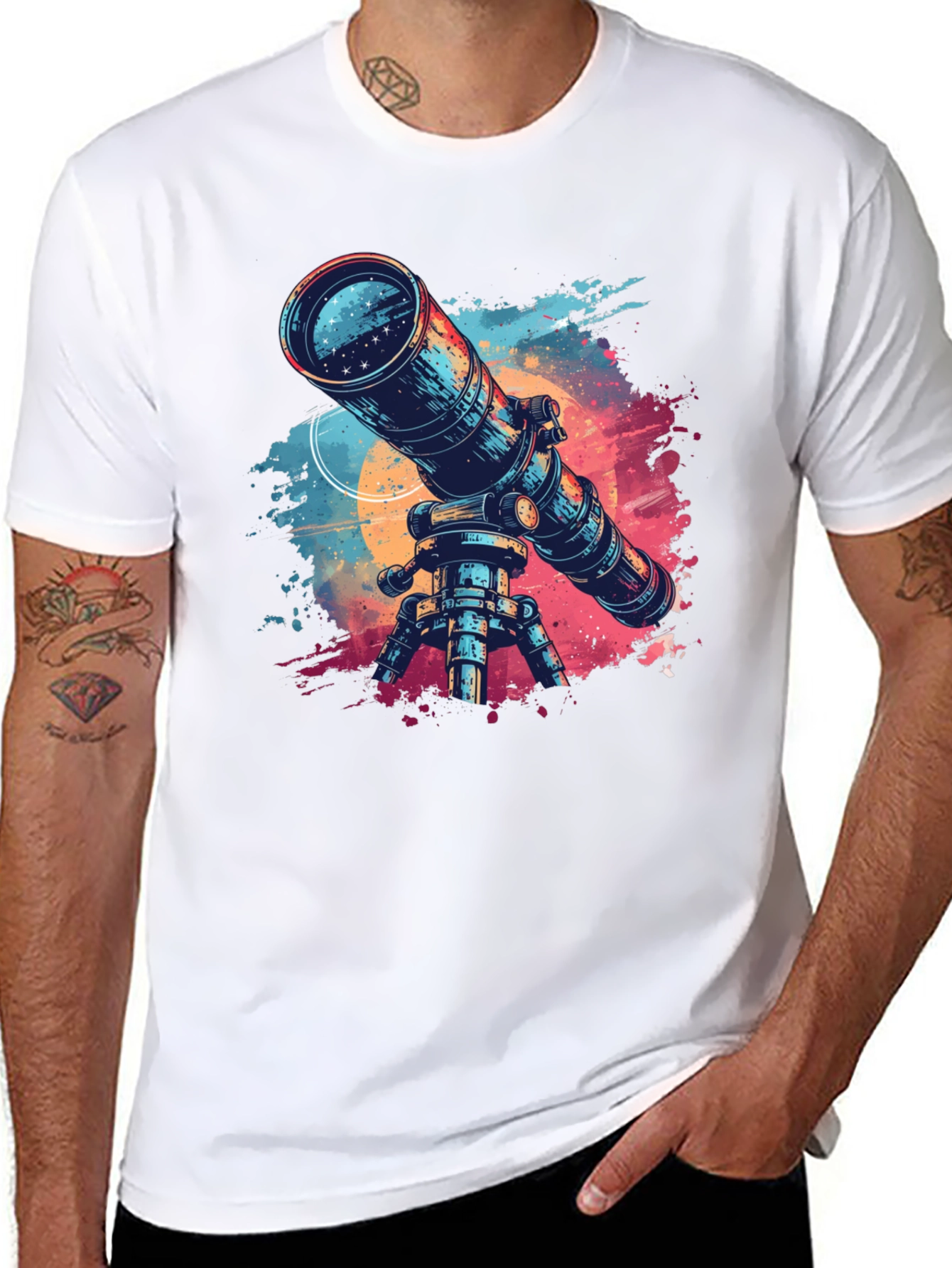 Telescope Graphic Tee - Space Explorer Shirt