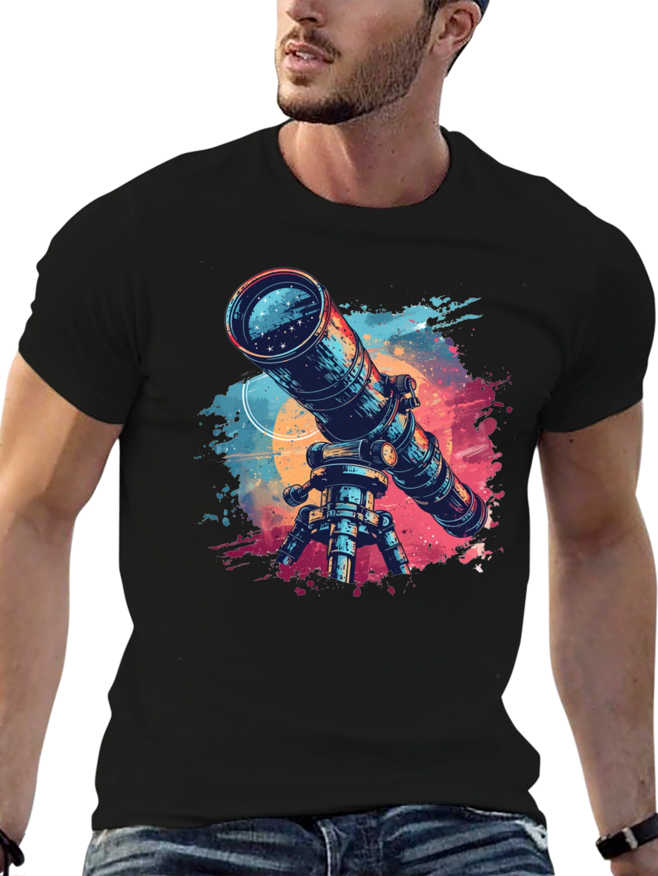 Telescope Graphic Tee - Space Explorer Shirt