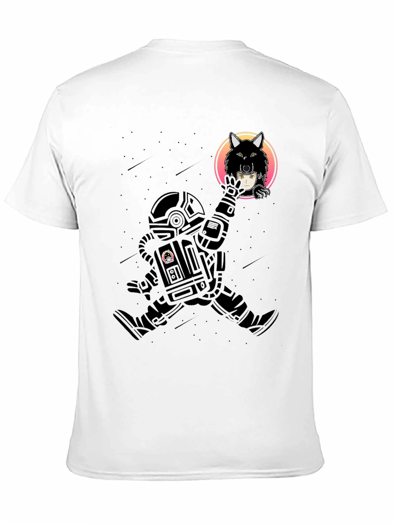Astronaut & Wolf Graphic Print Black T-Shirt