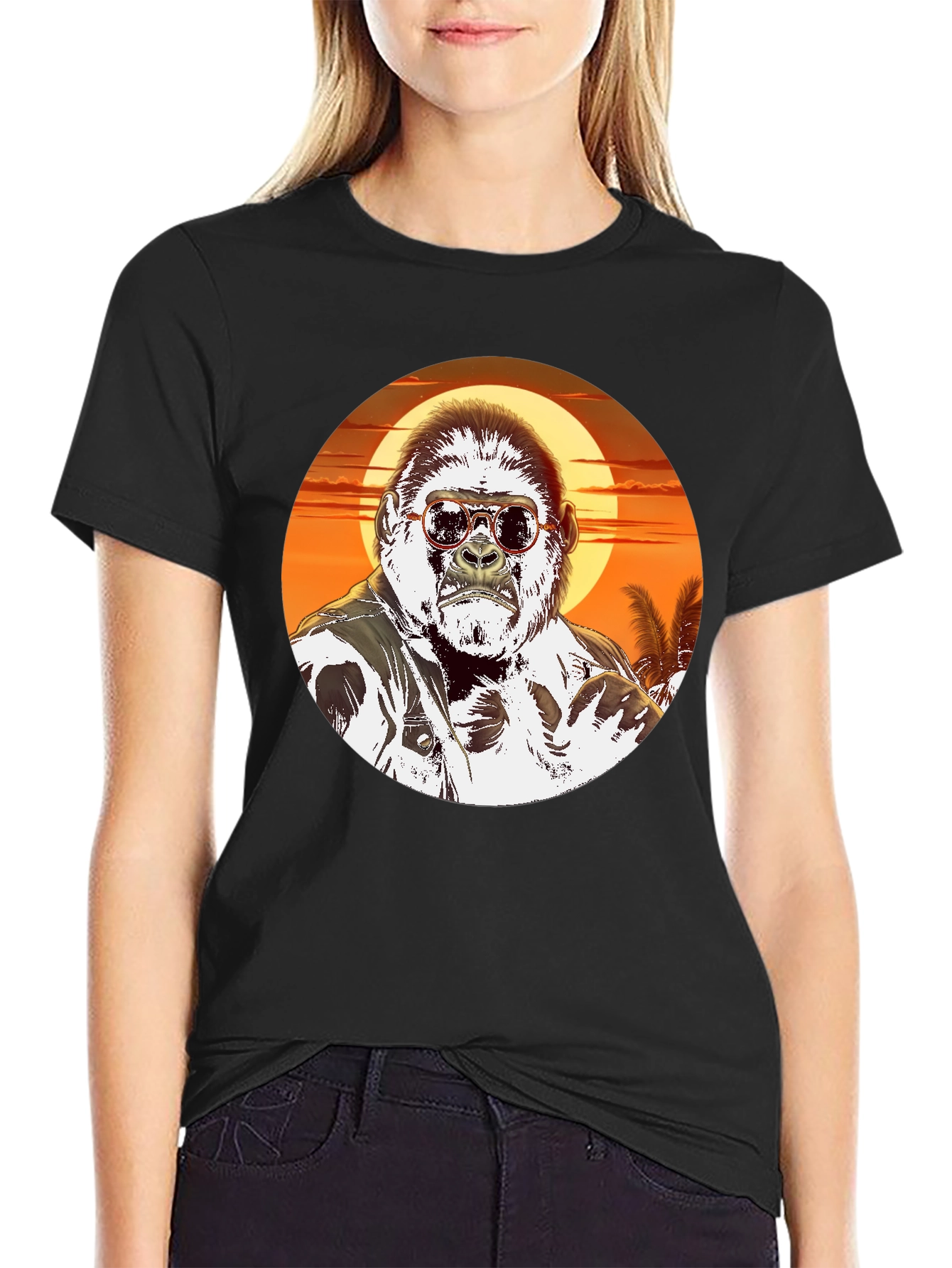 Gorilla Sunset Graphic Tee - Cool Animal T-Shirt