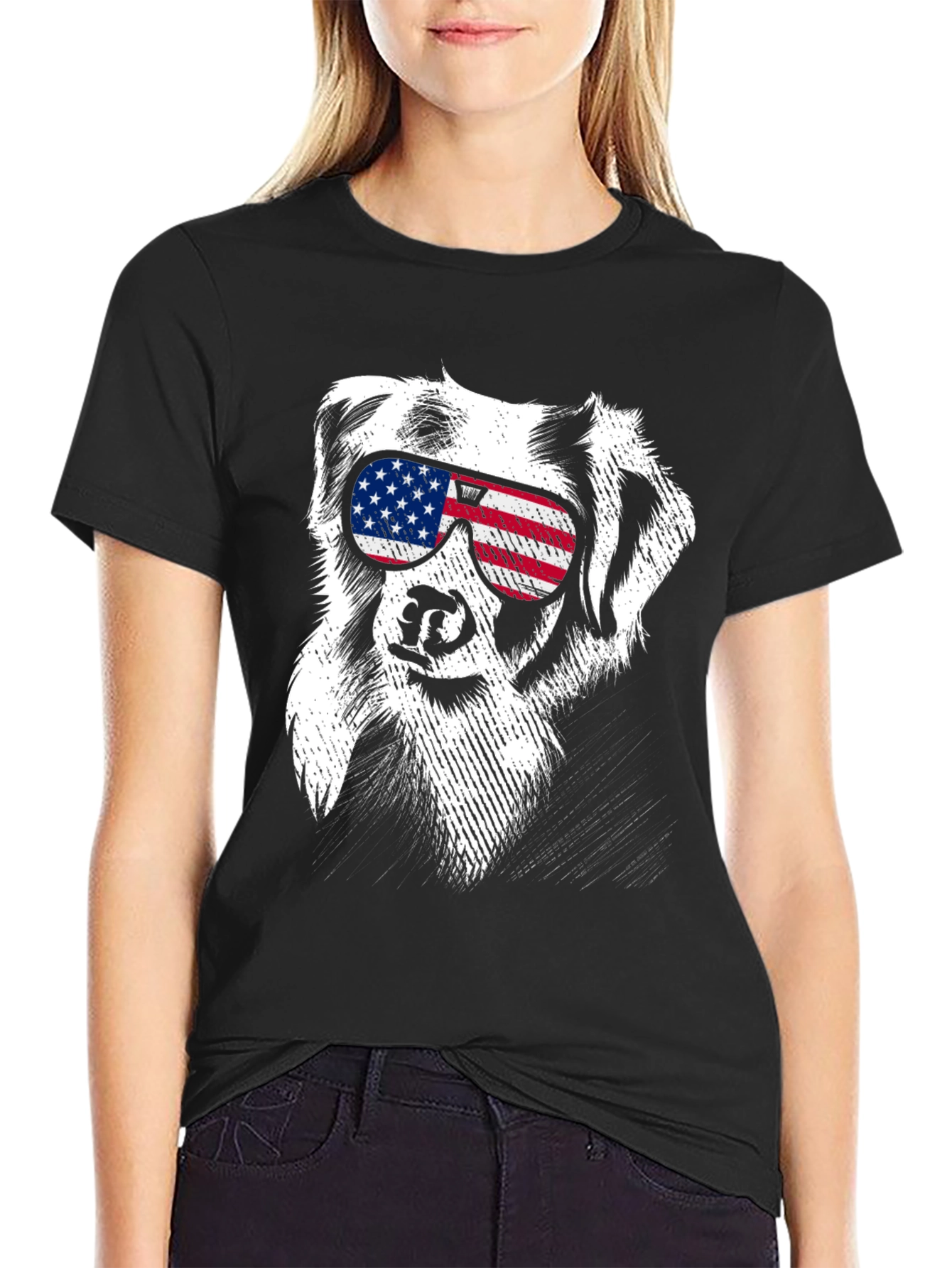 Cool Dog USA Flag Sunglasses T-Shirt