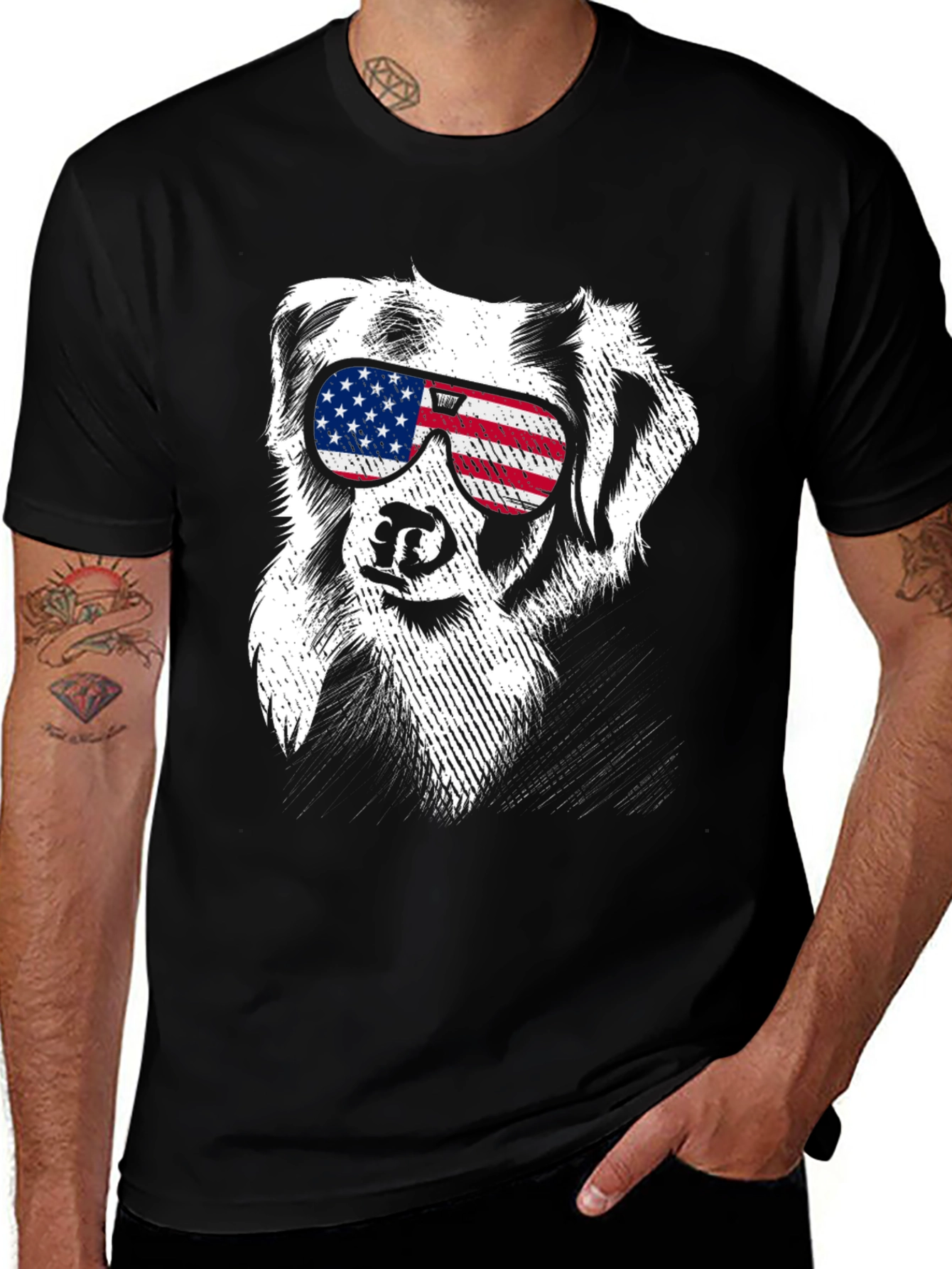 Cool Dog USA Flag Sunglasses T-Shirt