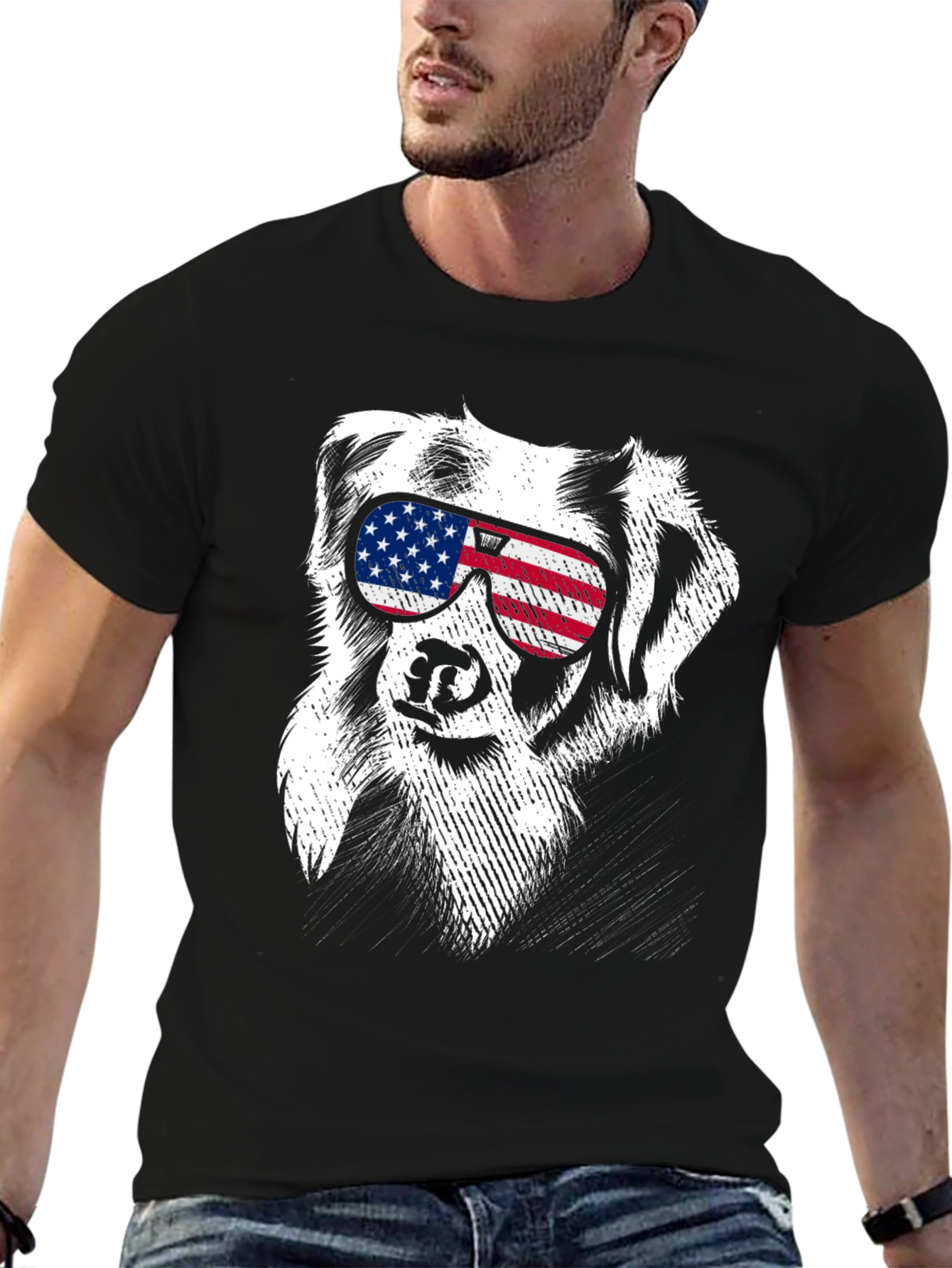 Cool Dog USA Flag Sunglasses T-Shirt