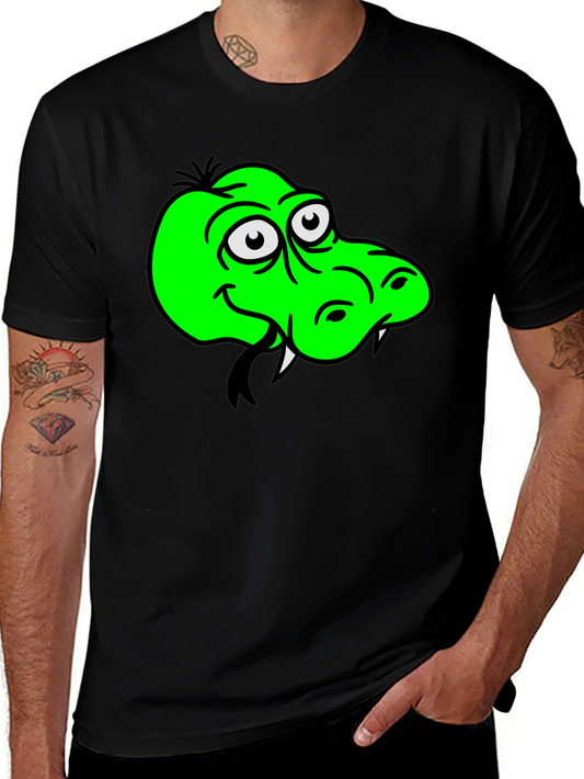 Cartoon Green Alligator Graphic Black T-Shirt