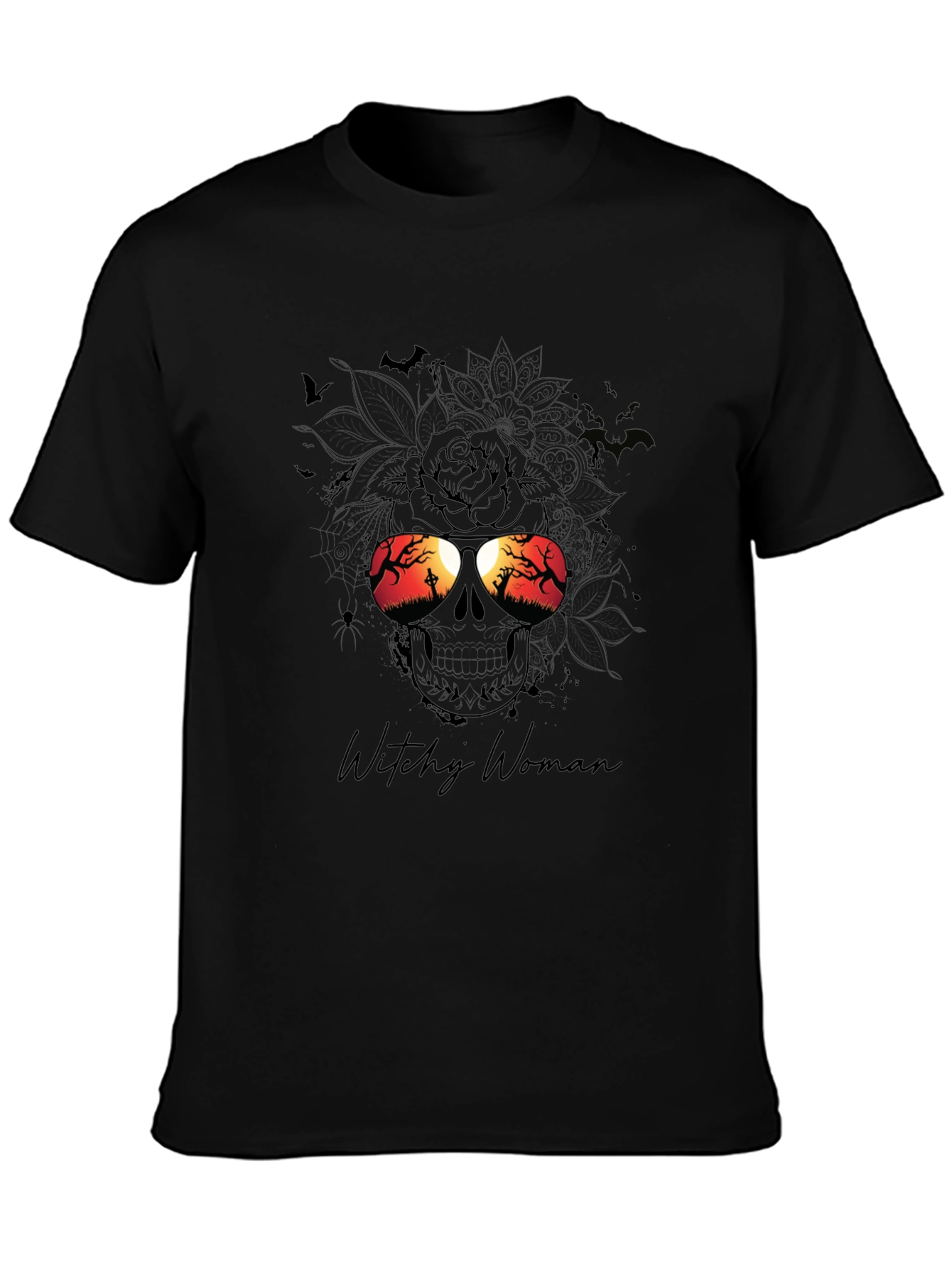 Witchy Woman Skull Halloween Graphic T-Shirt