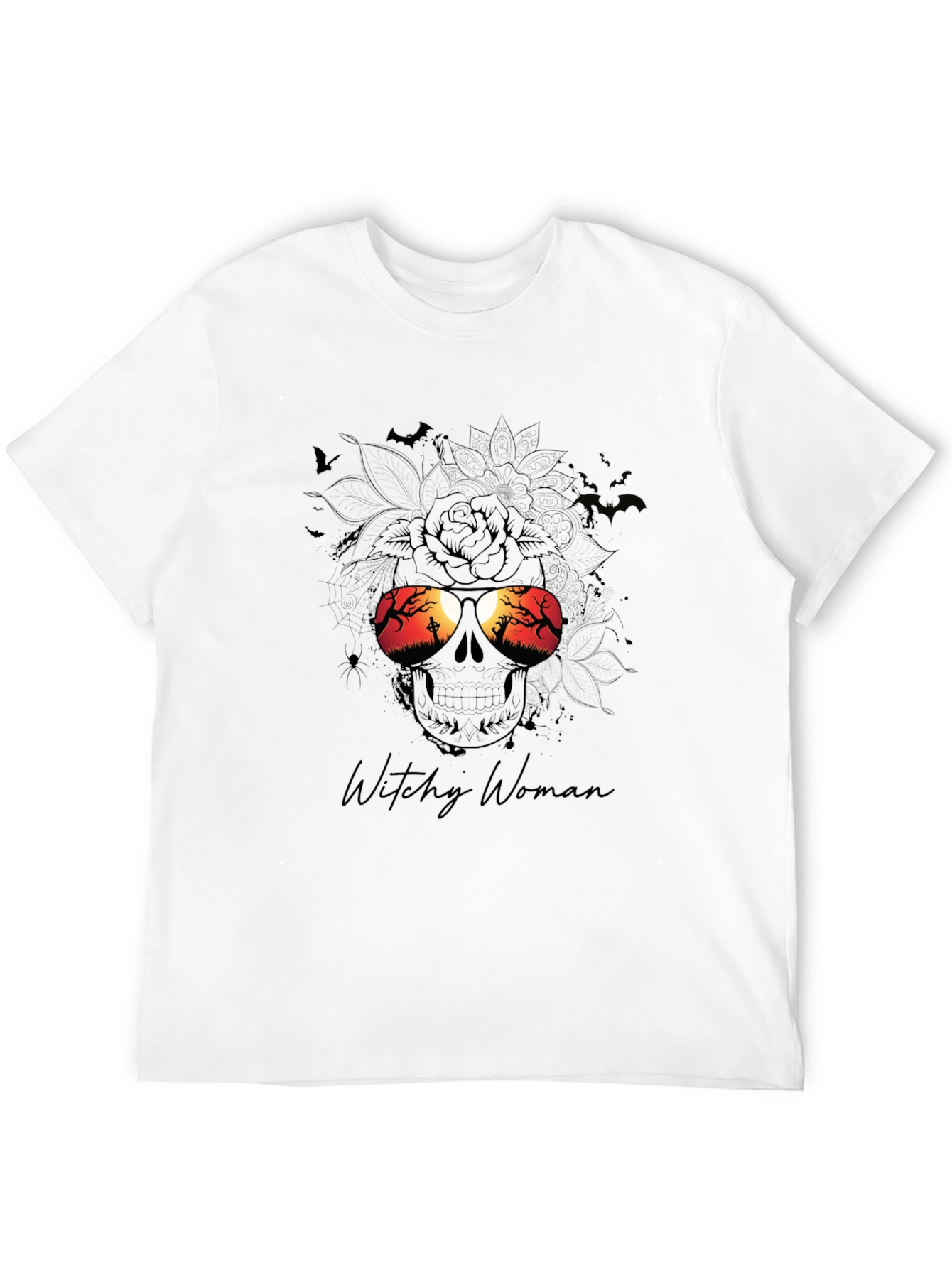 Witchy Woman Skull Halloween Graphic T-Shirt