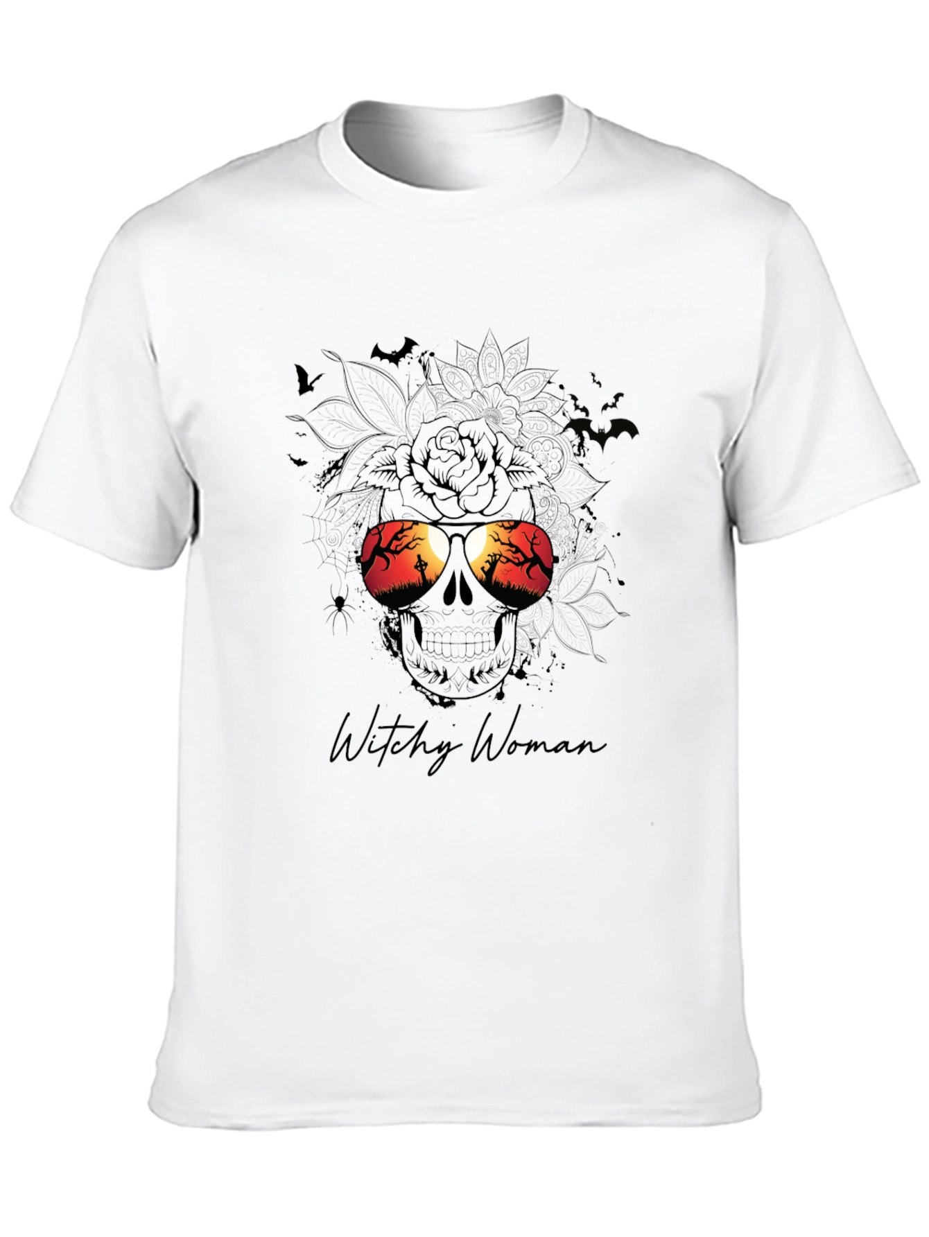 Witchy Woman Skull Halloween Graphic T-Shirt